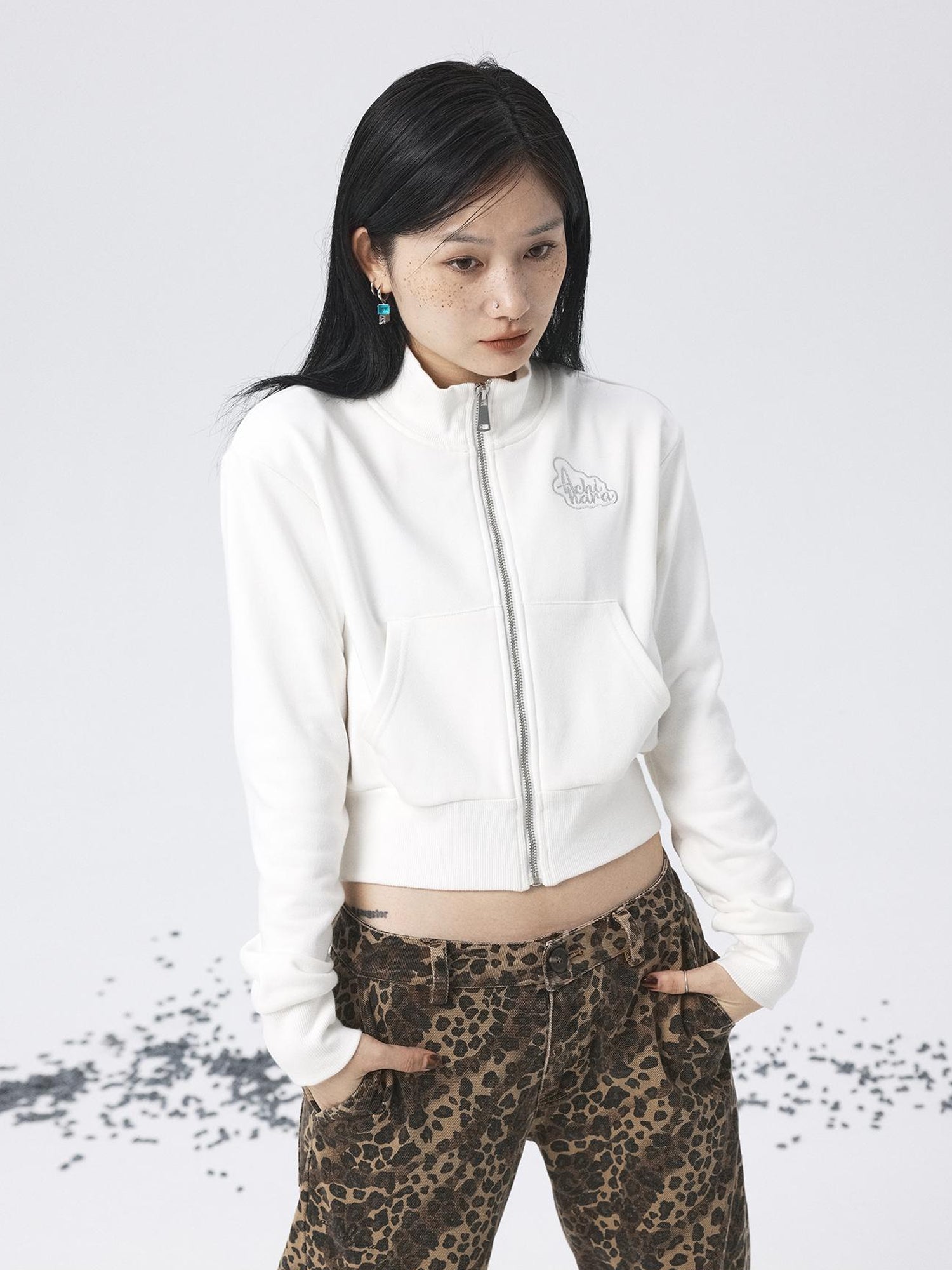 Achihara Church Kiss Embroidered Cropped Hooded Jacket