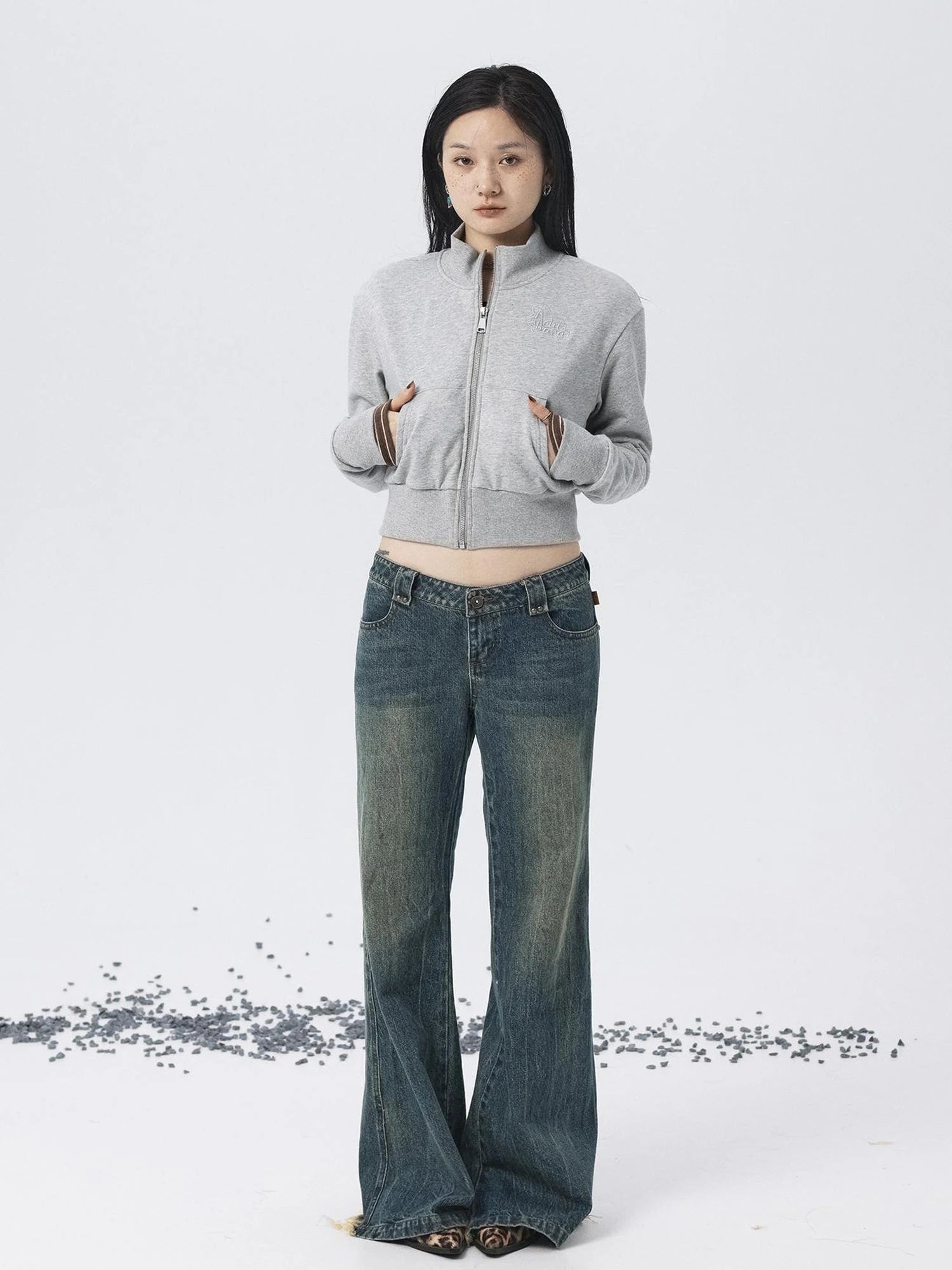 Church Kiss Embroidered Cropped Hooded Jacket