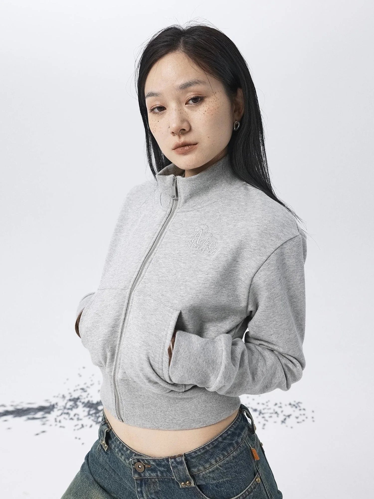 Church Kiss Embroidered Cropped Hooded Jacket