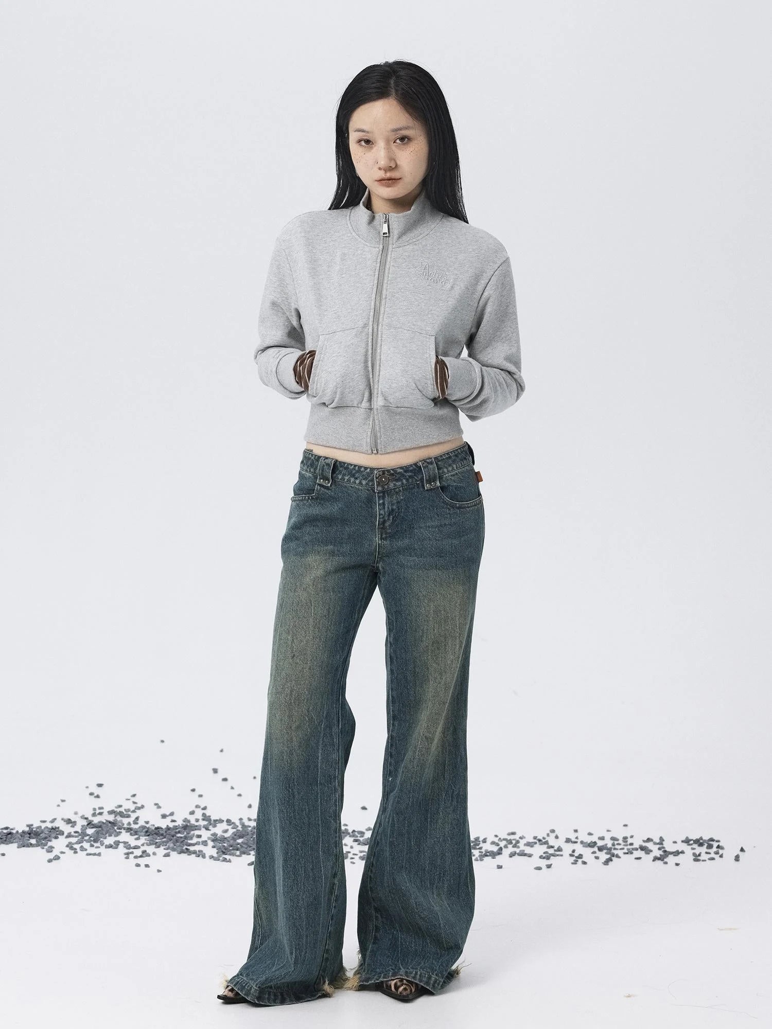 Church Kiss Embroidered Cropped Hooded Jacket