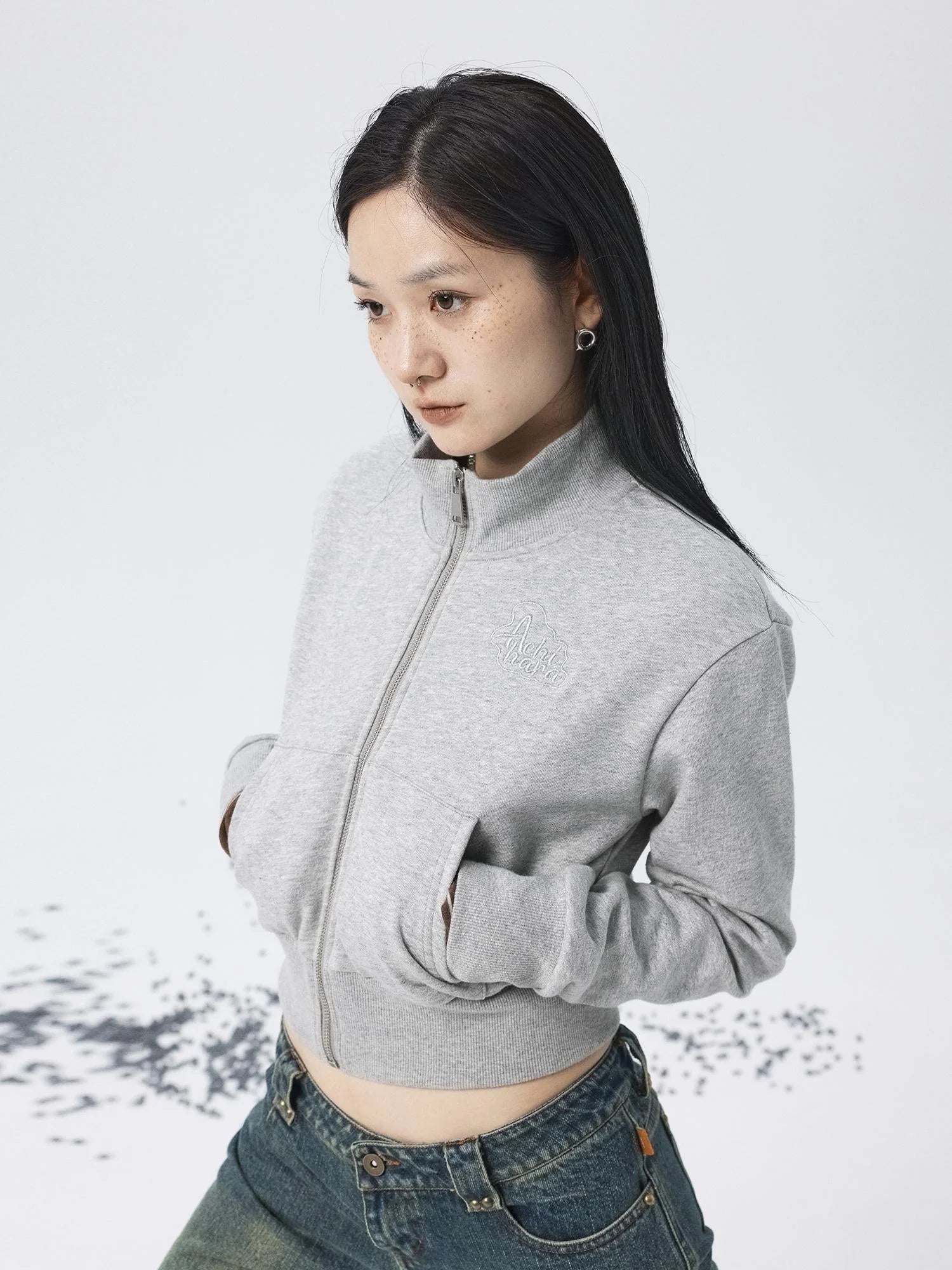 Church Kiss Embroidered Cropped Hooded Jacket