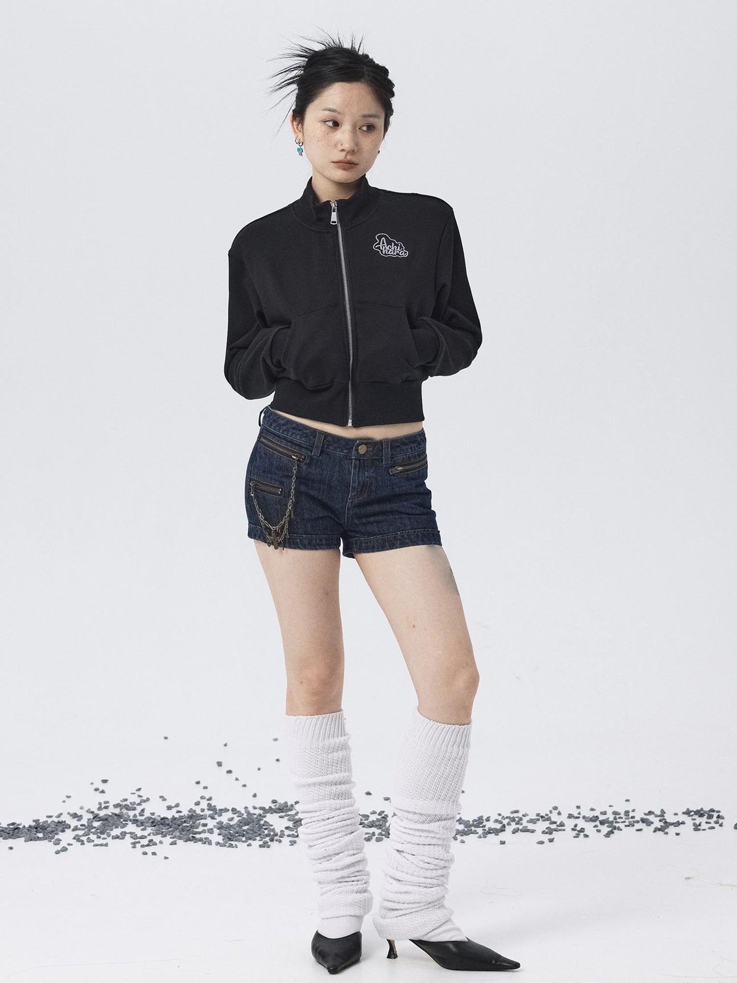 Achihara Church Kiss Embroidered Cropped Hooded Jacket