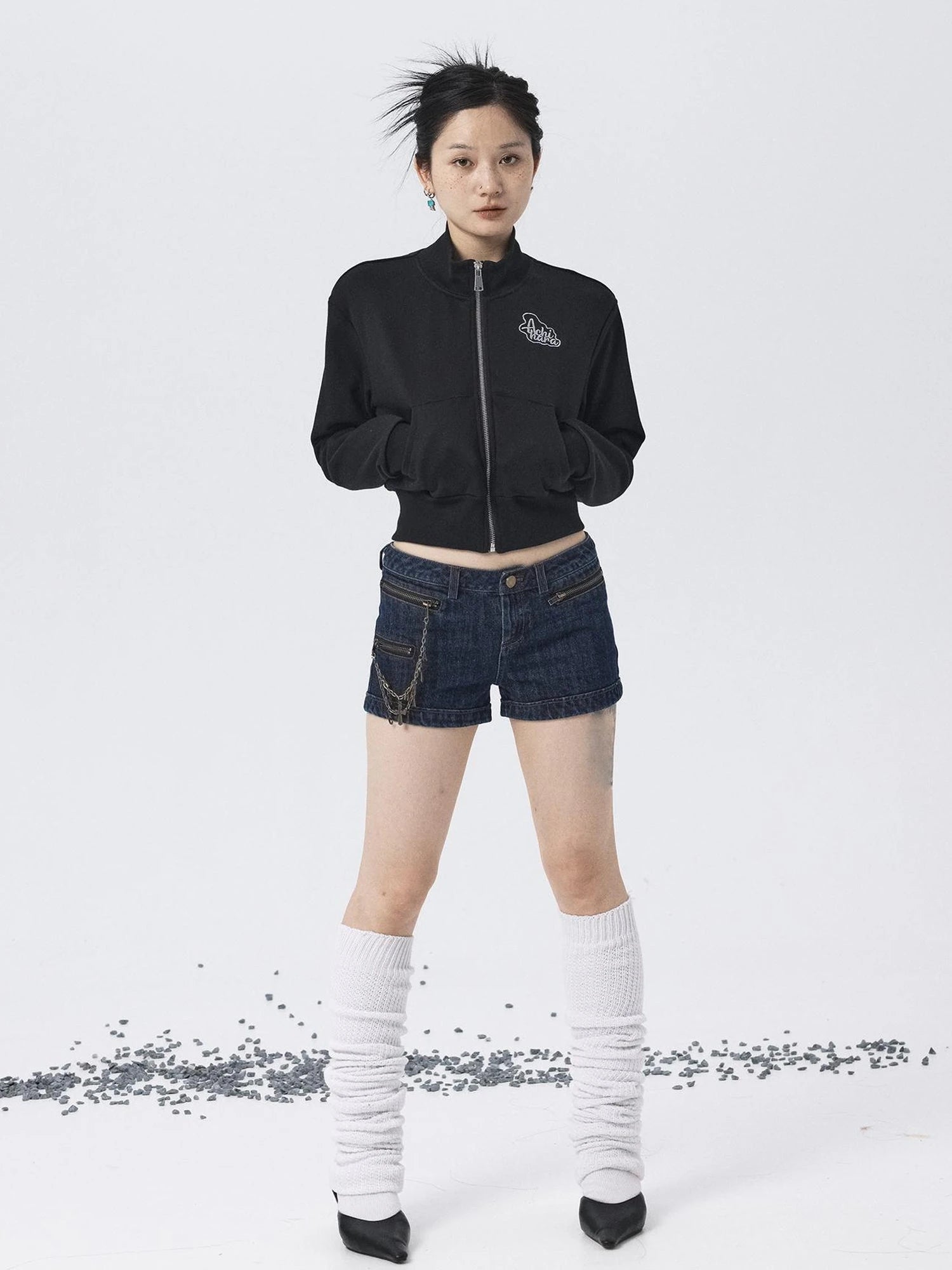 Church Kiss Embroidered Cropped Hooded Jacket