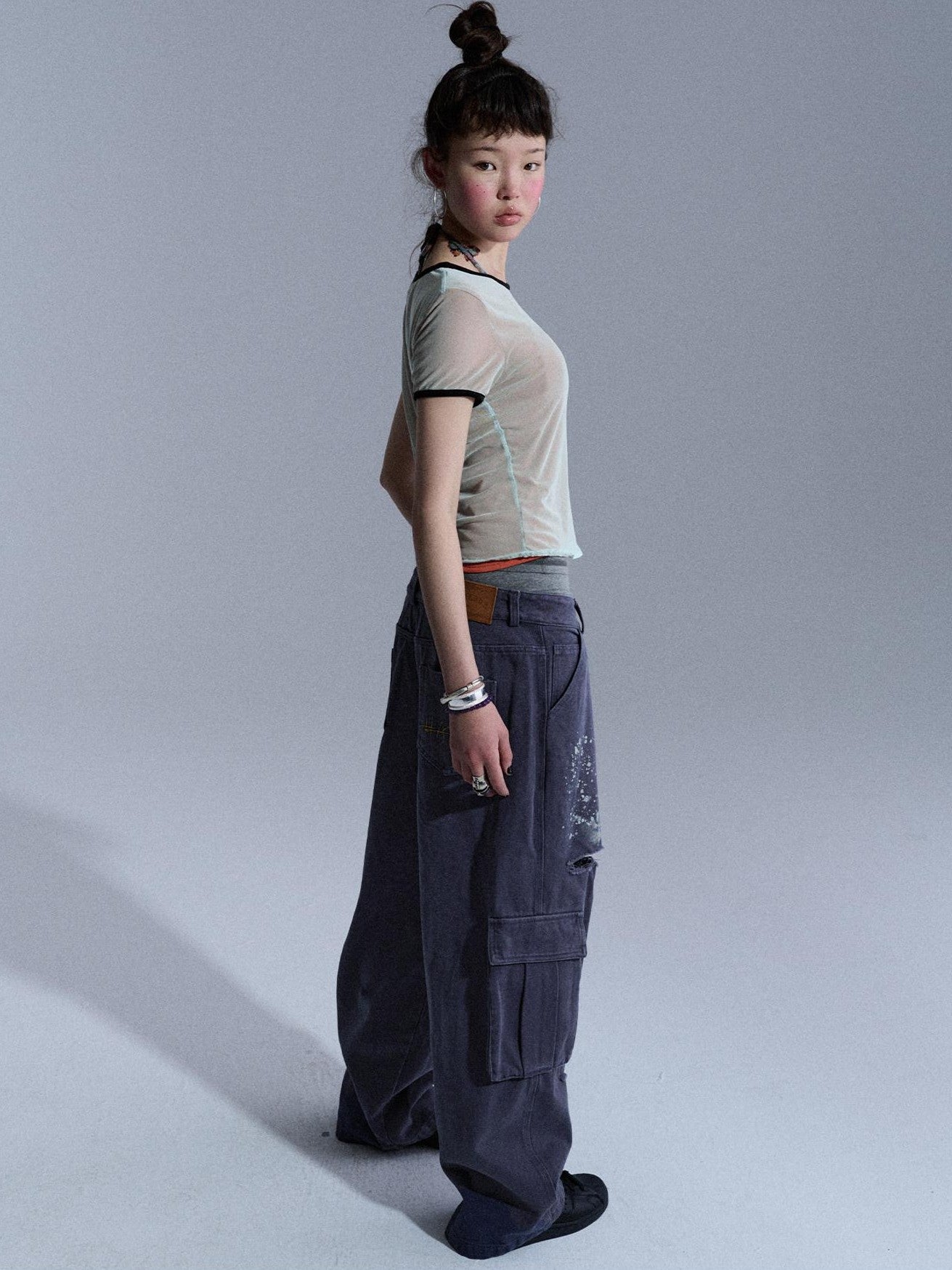 Achihara Colorblock Double Layer Mesh Asymmetrical Slim Women&