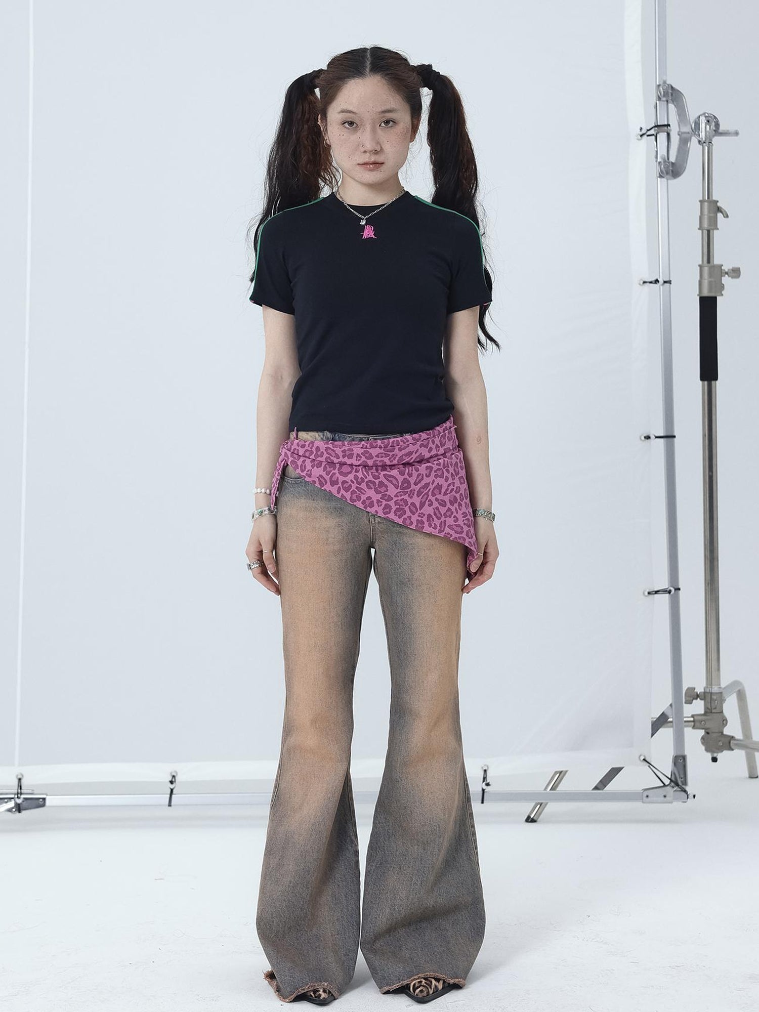 Achihara Colorful Cowhide Candy Two Tone Short Sleeve Tee