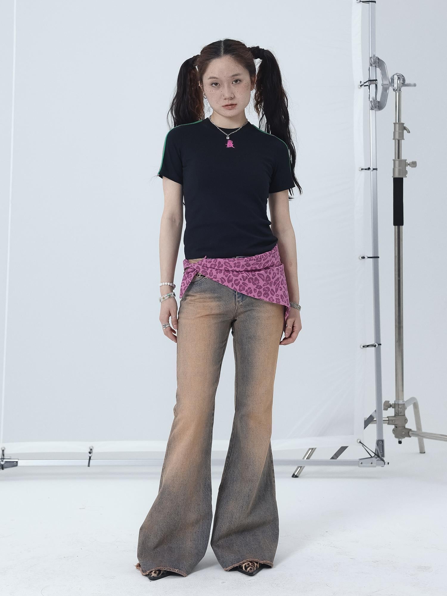 Achihara Colorful Cowhide Candy Two Tone Short Sleeve Tee