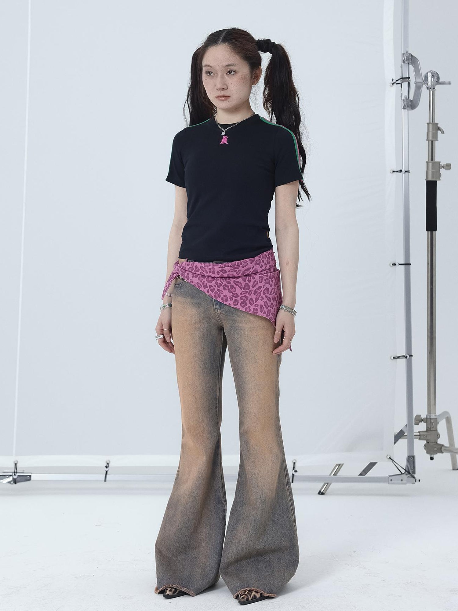 Achihara Colorful Cowhide Candy Two Tone Short Sleeve Tee