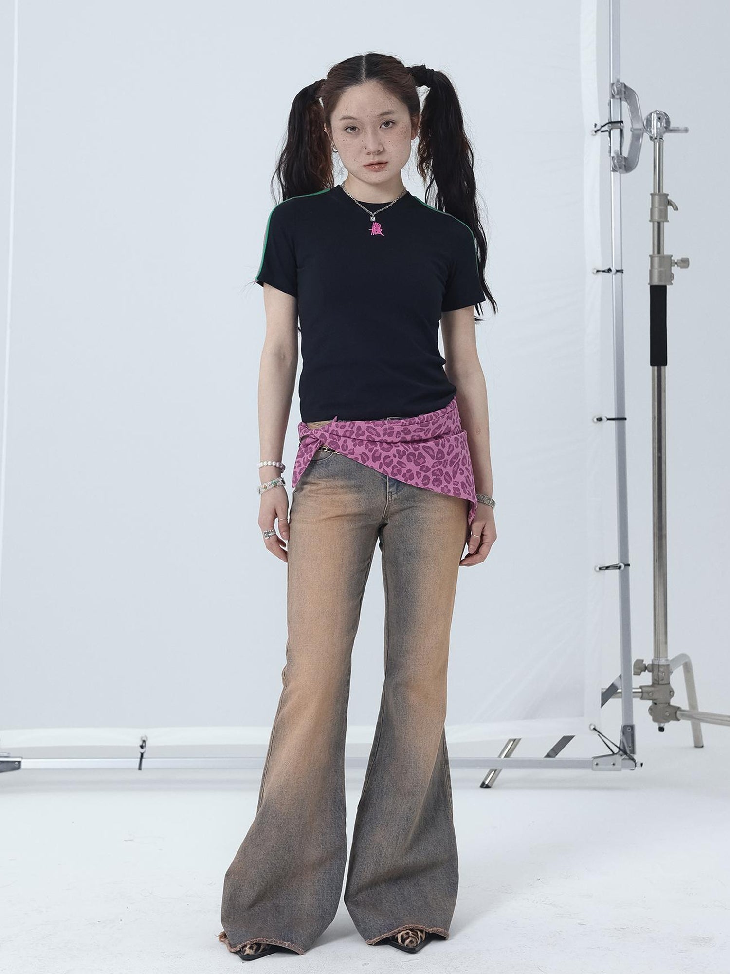 Achihara Colorful Cowhide Candy Two Tone Short Sleeve Tee