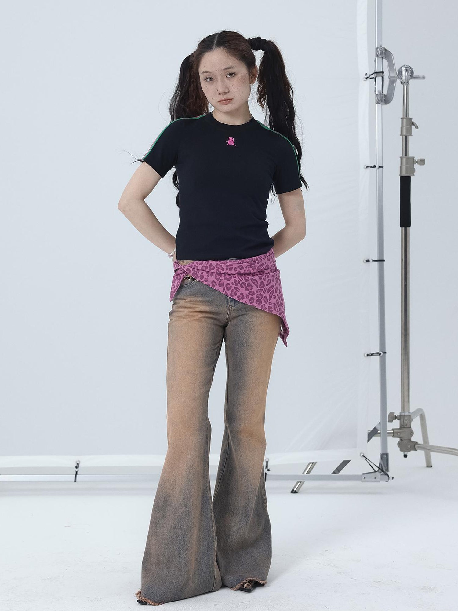 Achihara Colorful Cowhide Candy Two Tone Short Sleeve Tee