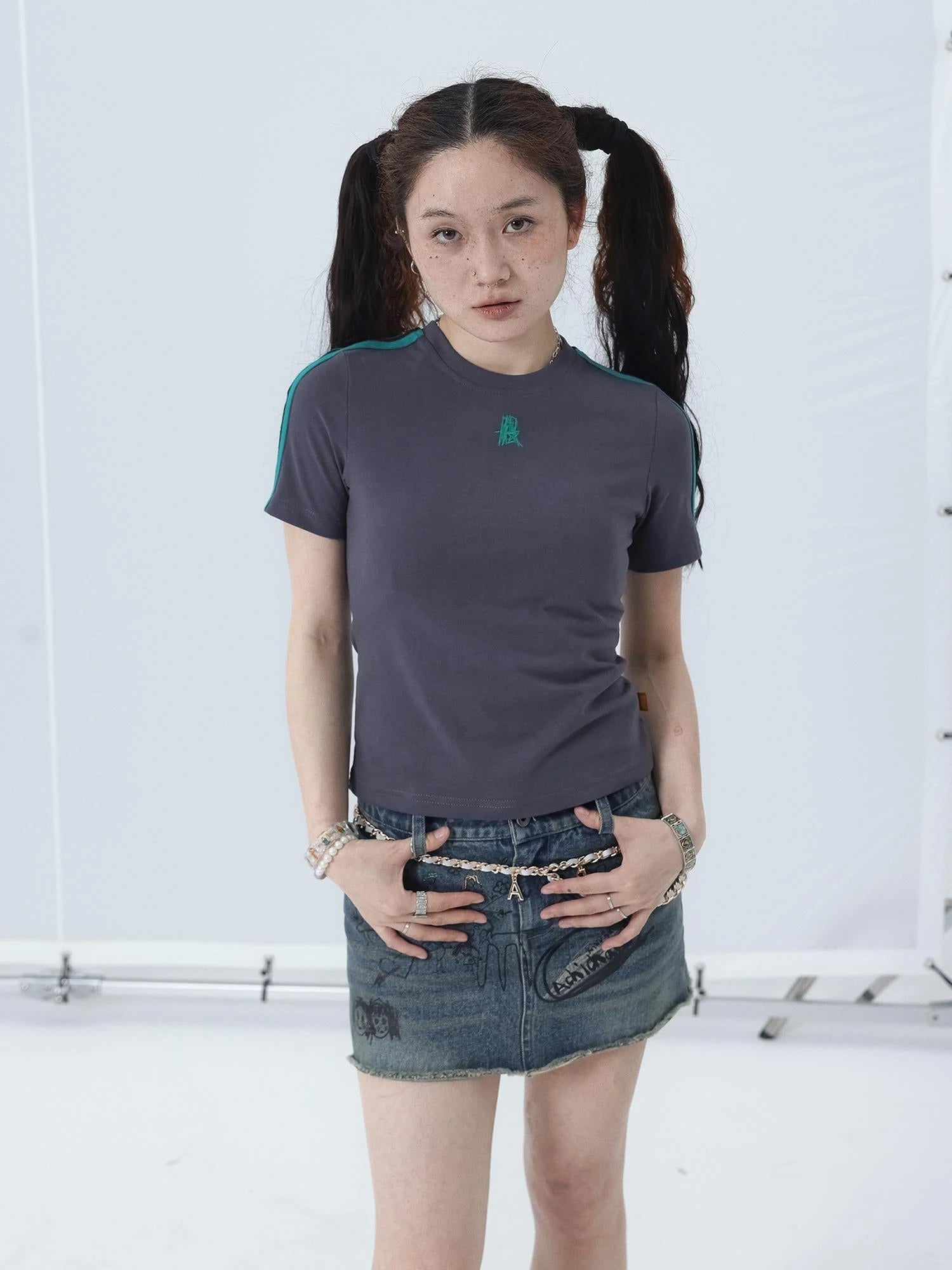 Colorful Cowhide Candy Two Tone Short Sleeve Tee