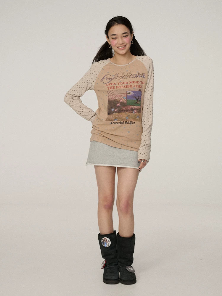 Achihara Comfort Stretch Knit Commuter Straight Fit Raglan For Women Letter Print T-Shirt-1