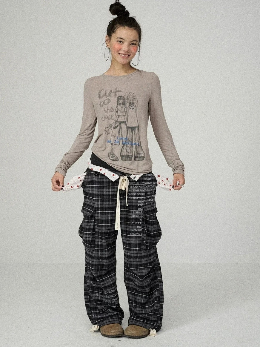 Achihara Comfort Stretch Plaid Straight Leg Mid Rise Workwear Women Viscose Blend Pants