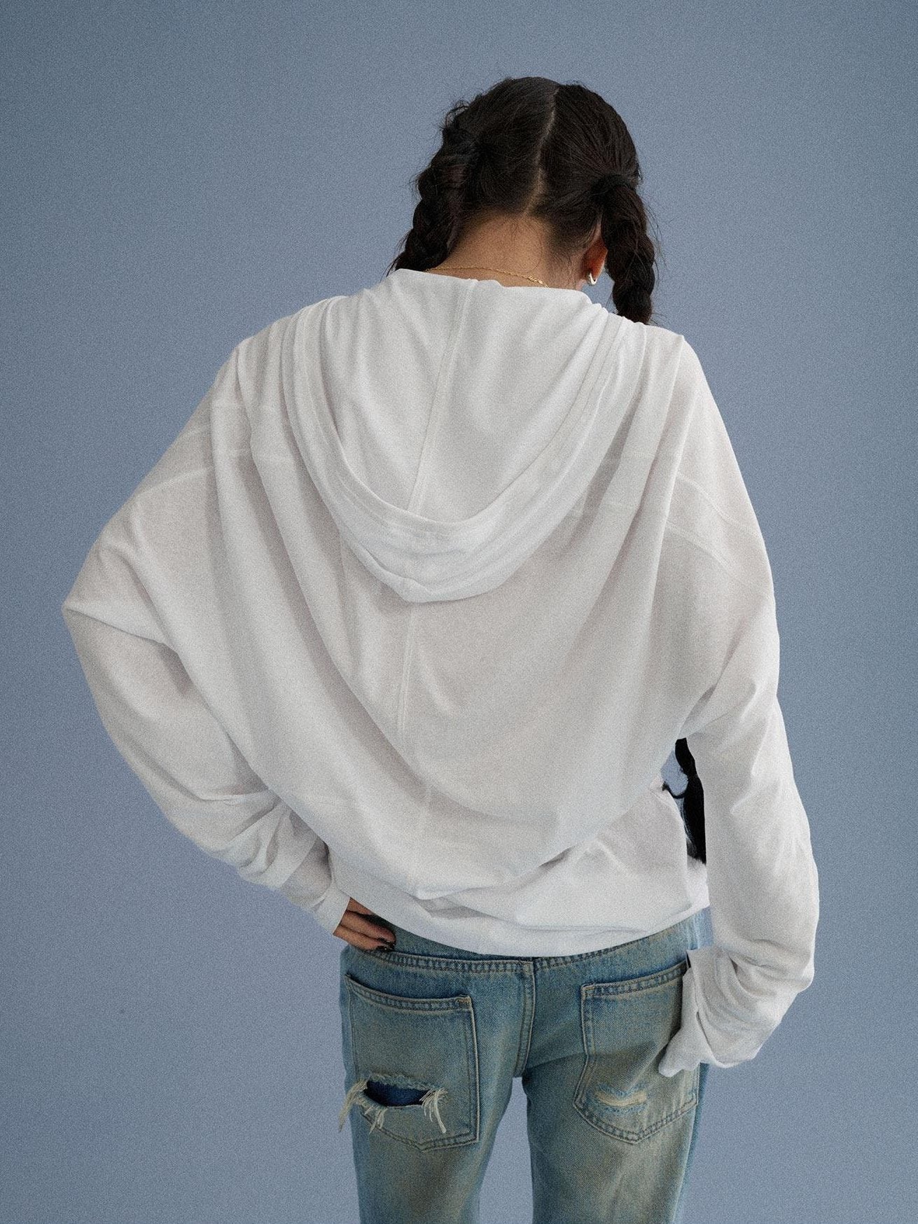 Achihara Cotton Blend Relaxed Commuter Crewneck Women White Long Sleeve T-Shirts
