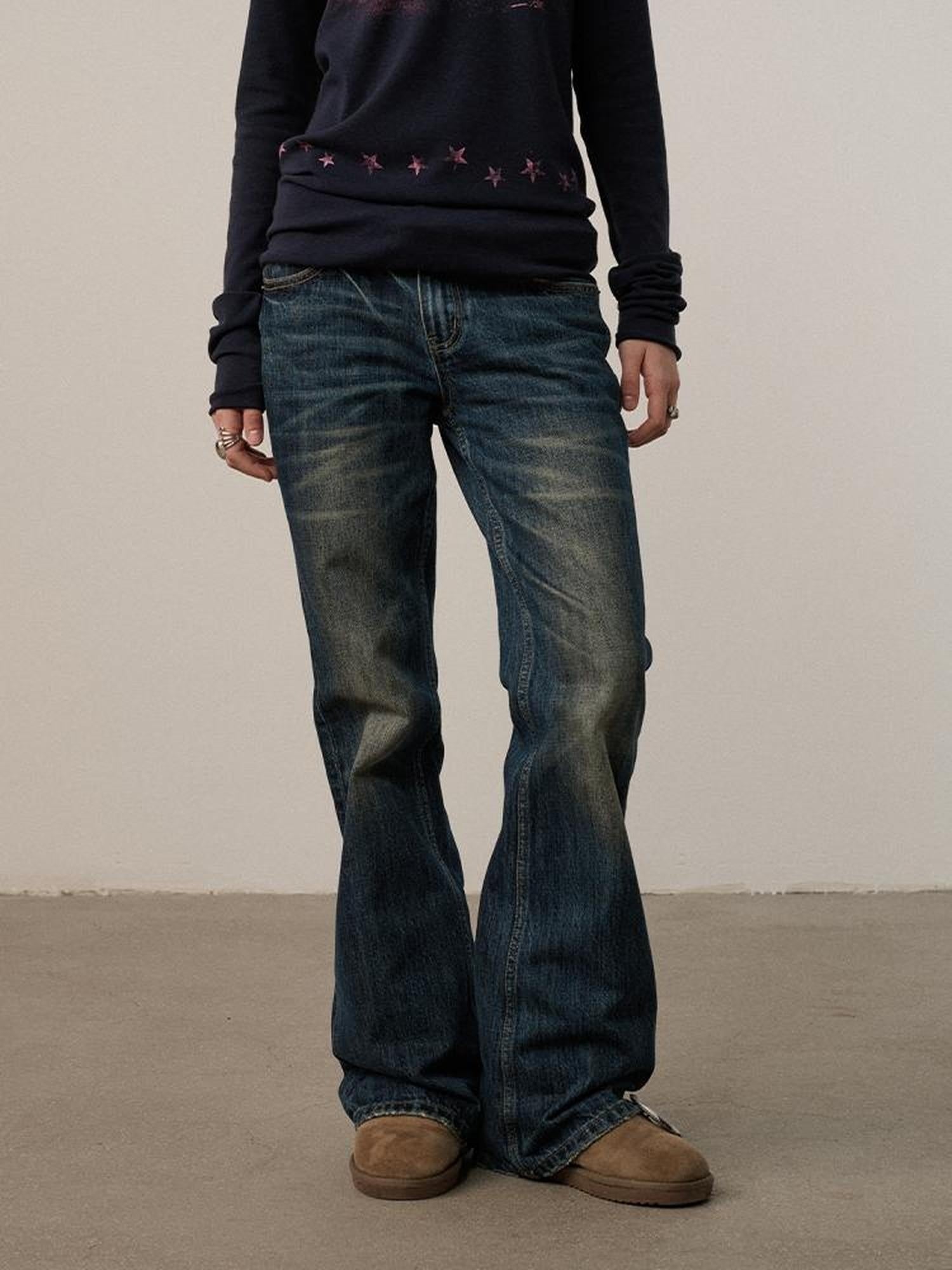 Achihara Cotton Low Rise Straight Leg Commuter Work No Stretch Washed Blue Women Jeans