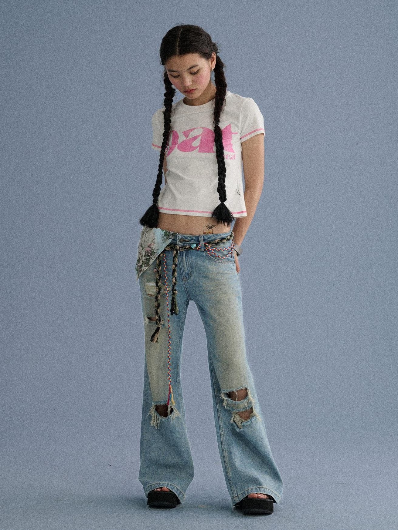 Achihara Cotton Short Sleeve Straight Fit Office Round Neck Women Printed Crop Tops