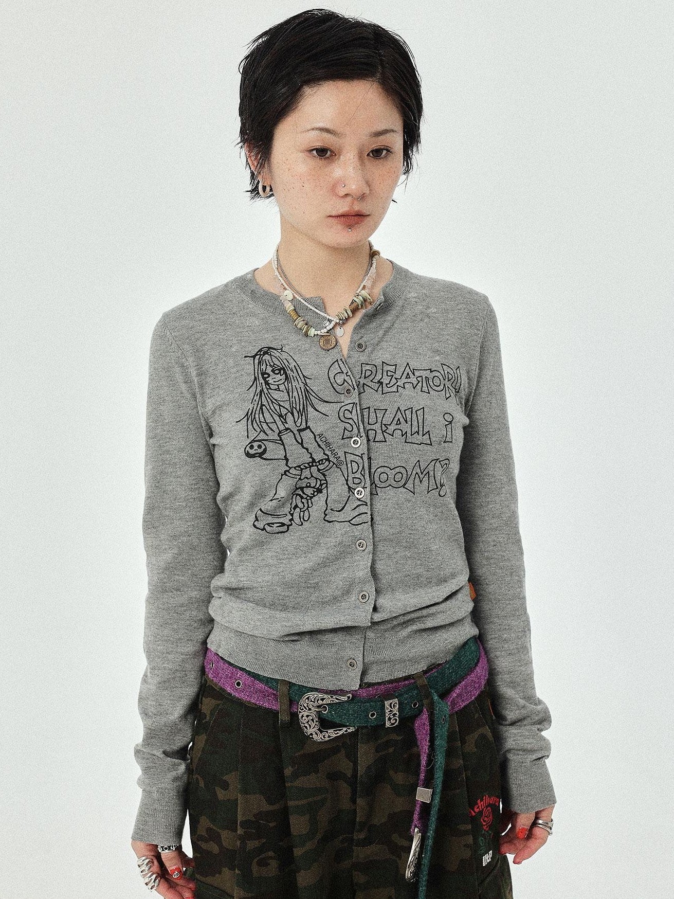 Achihara Cropped Manga Print Round Neck Loose Fit Women&