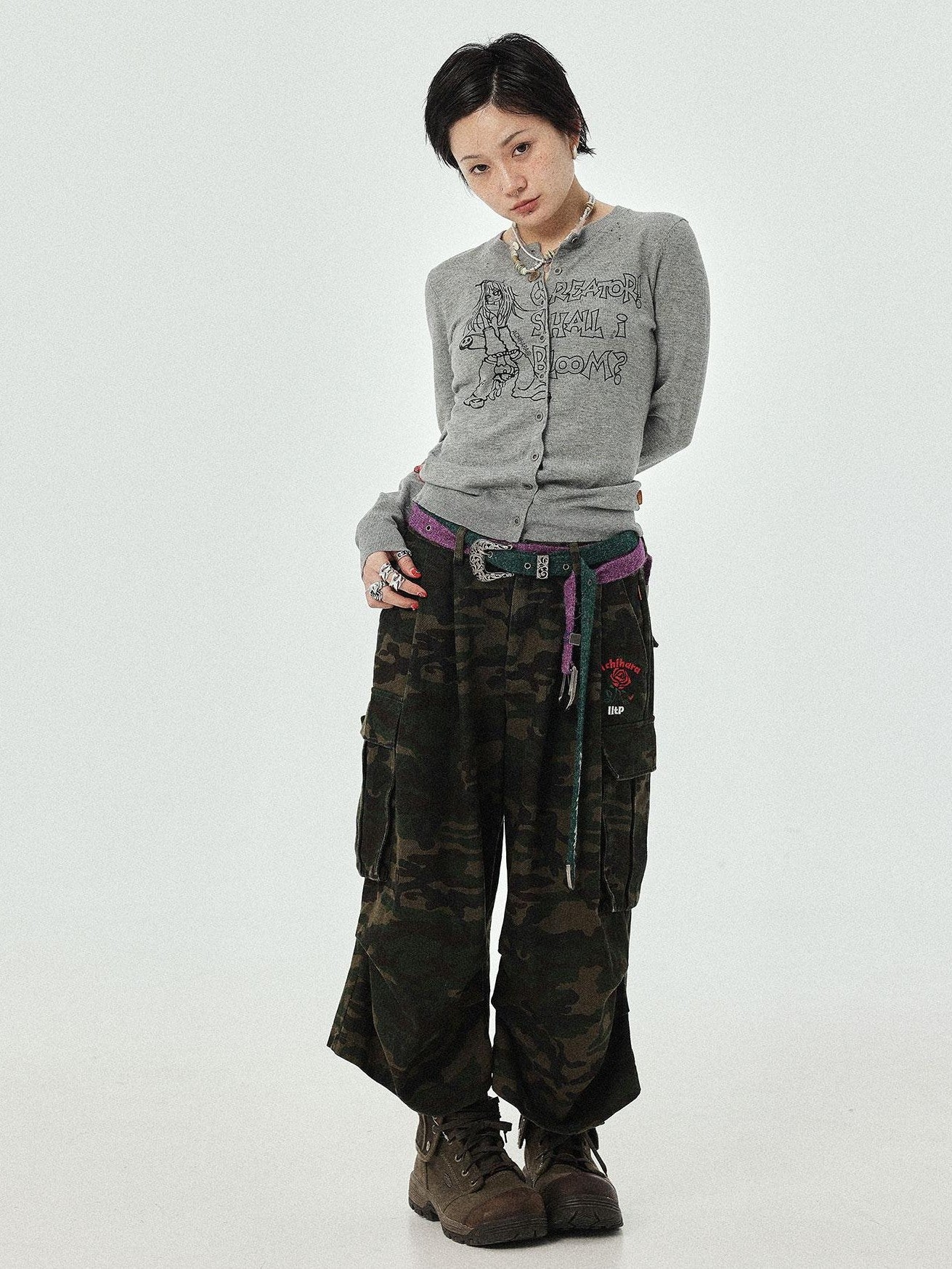 Achihara Cropped Manga Print Round Neck Loose Fit Women&