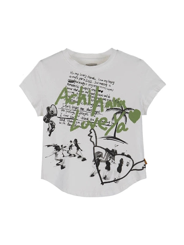 Cropped Print Tee Summer New Design Sweet Spicy Top