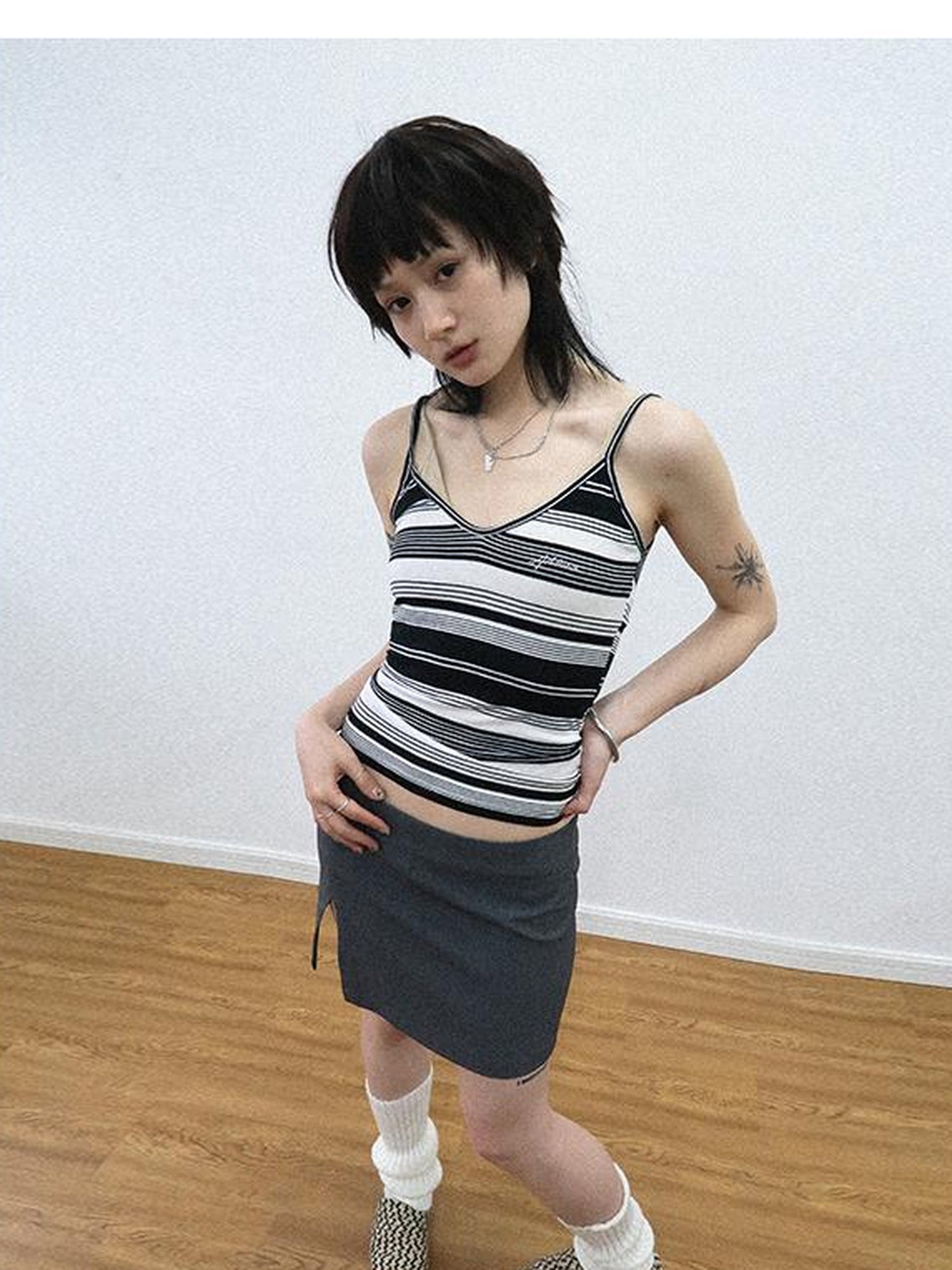 Achihara Custom Striped Two Tone Sleeveless Top