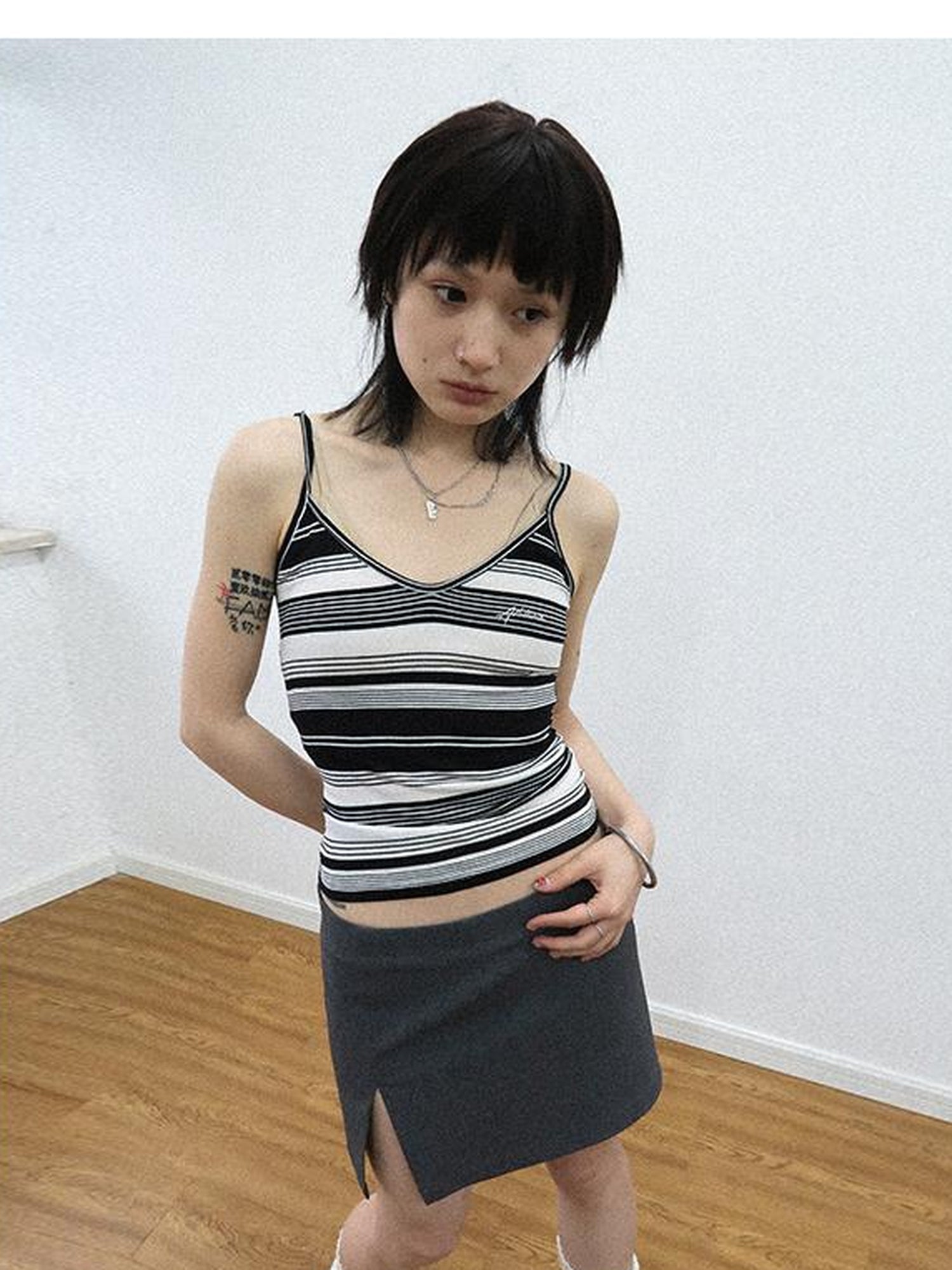 Achihara Custom Striped Two Tone Sleeveless Top