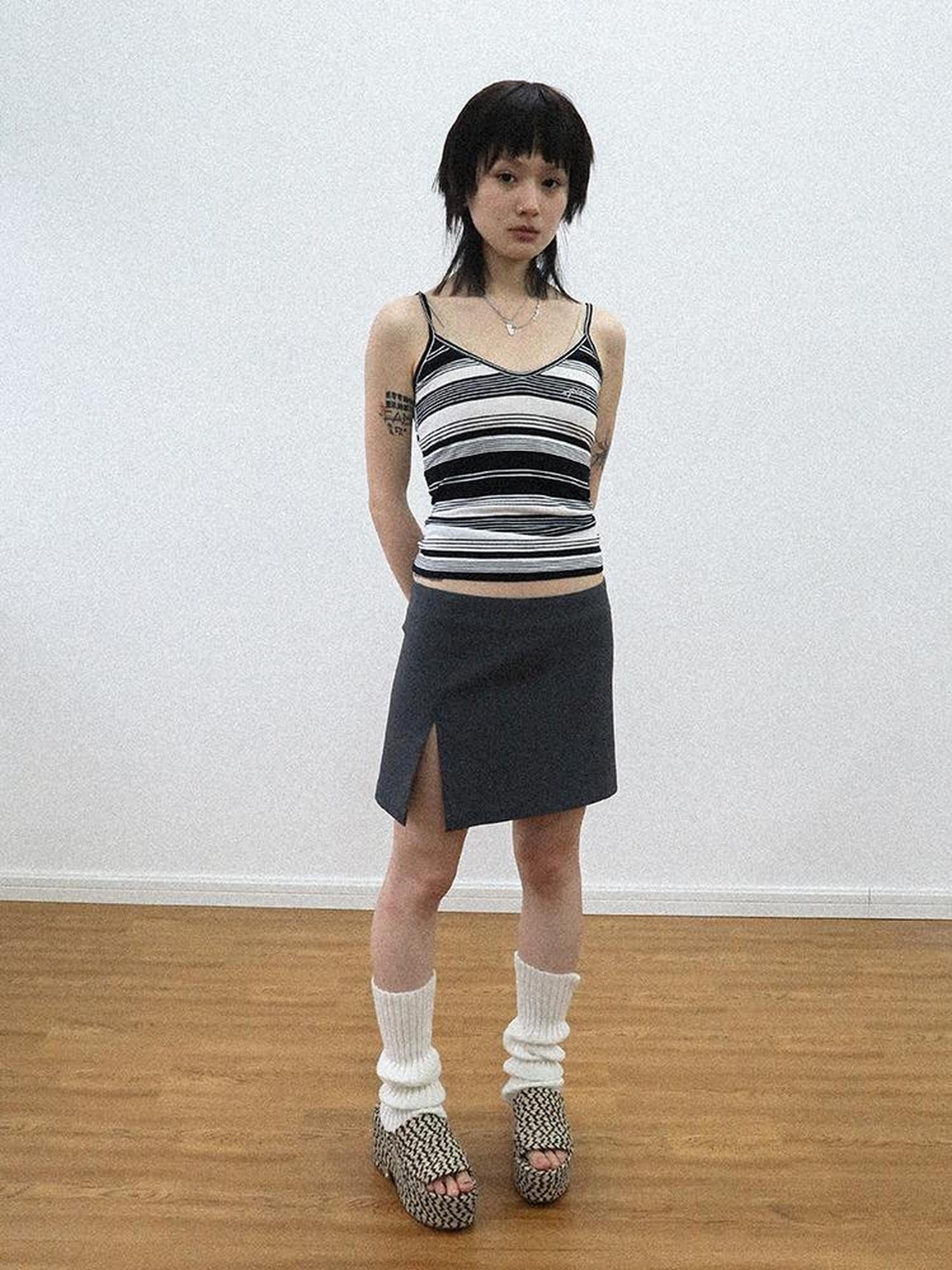 Achihara Custom Striped Two Tone Sleeveless Top
