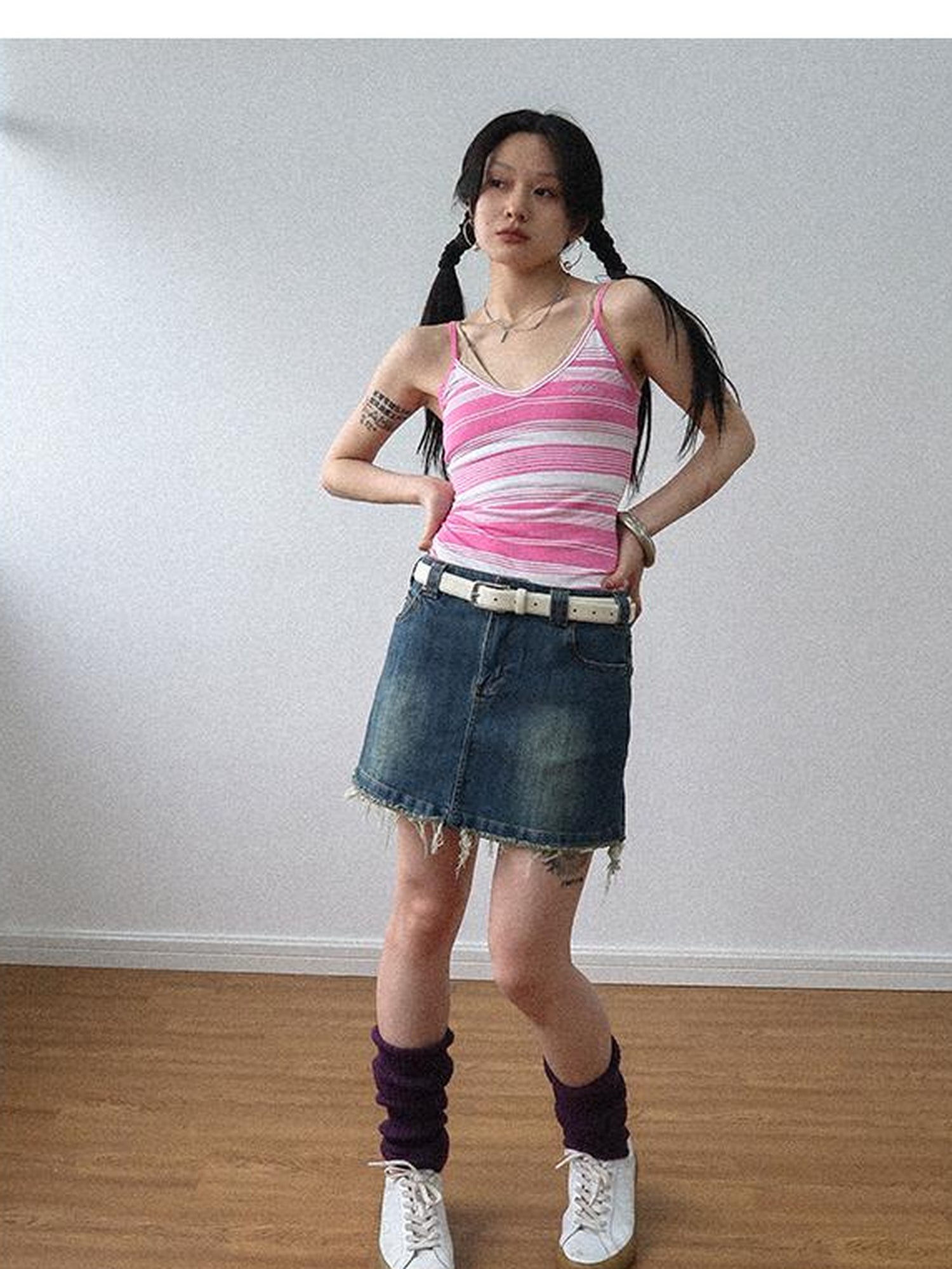 Achihara Custom Striped Two Tone Sleeveless Top