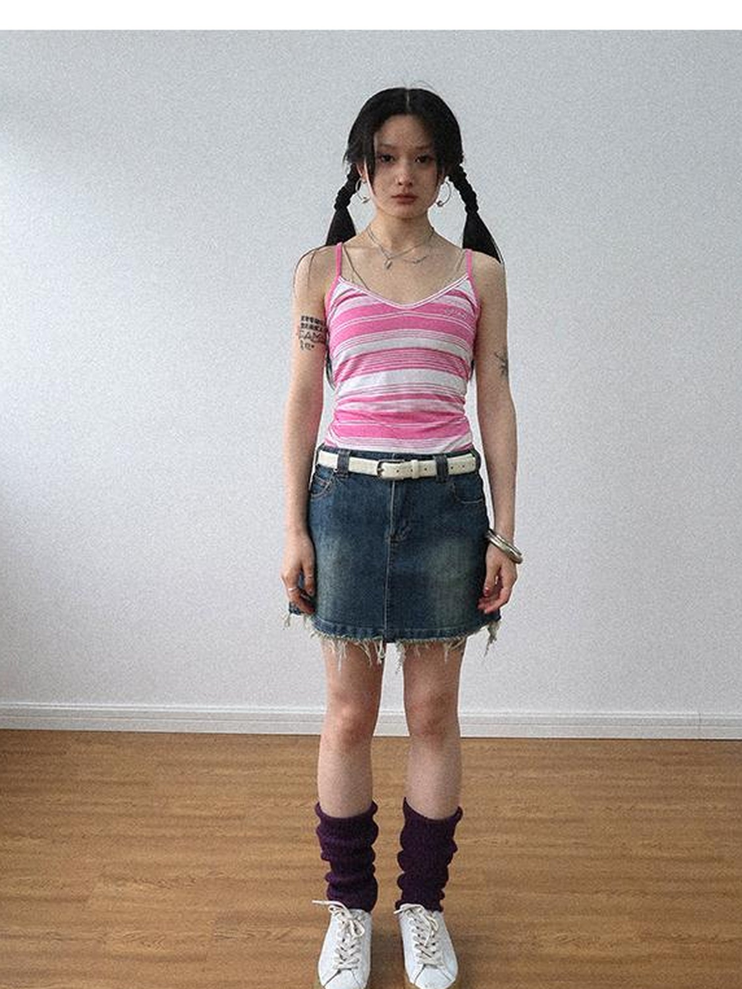 Achihara Custom Striped Two Tone Sleeveless Top