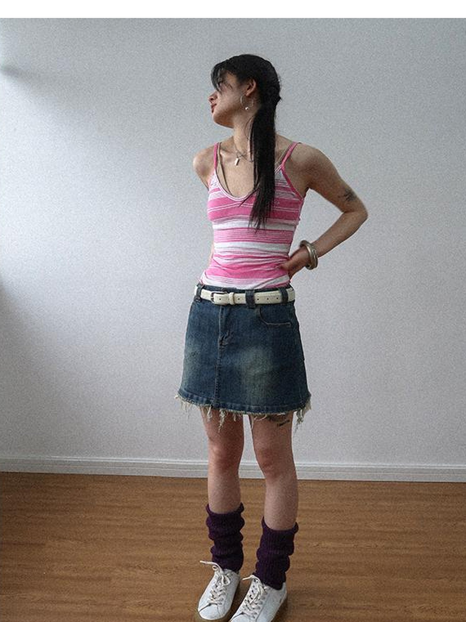 Achihara Custom Striped Two Tone Sleeveless Top