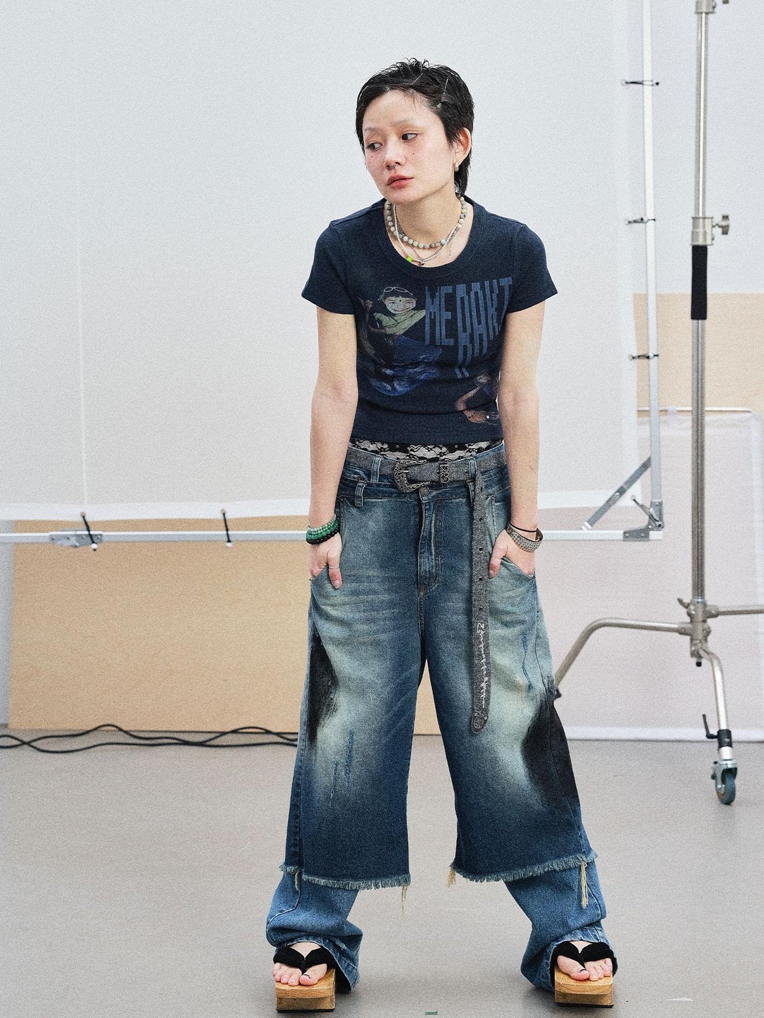 Achihara Cyber Punk Meraki Tee V-neck T-shirt Long-Sleeve