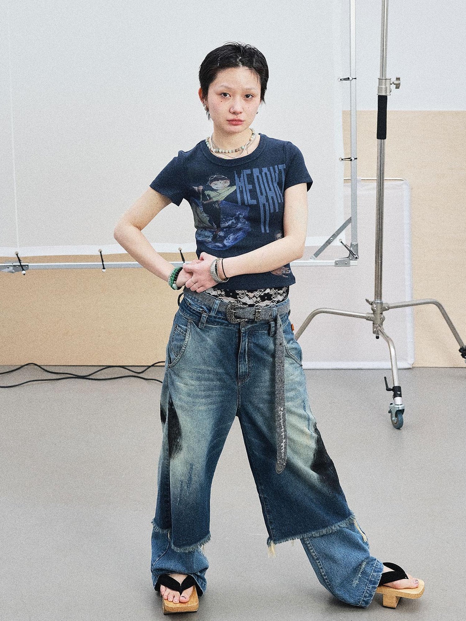 Achihara Cyber Punk Meraki Tee V-neck T-shirt Long-Sleeve