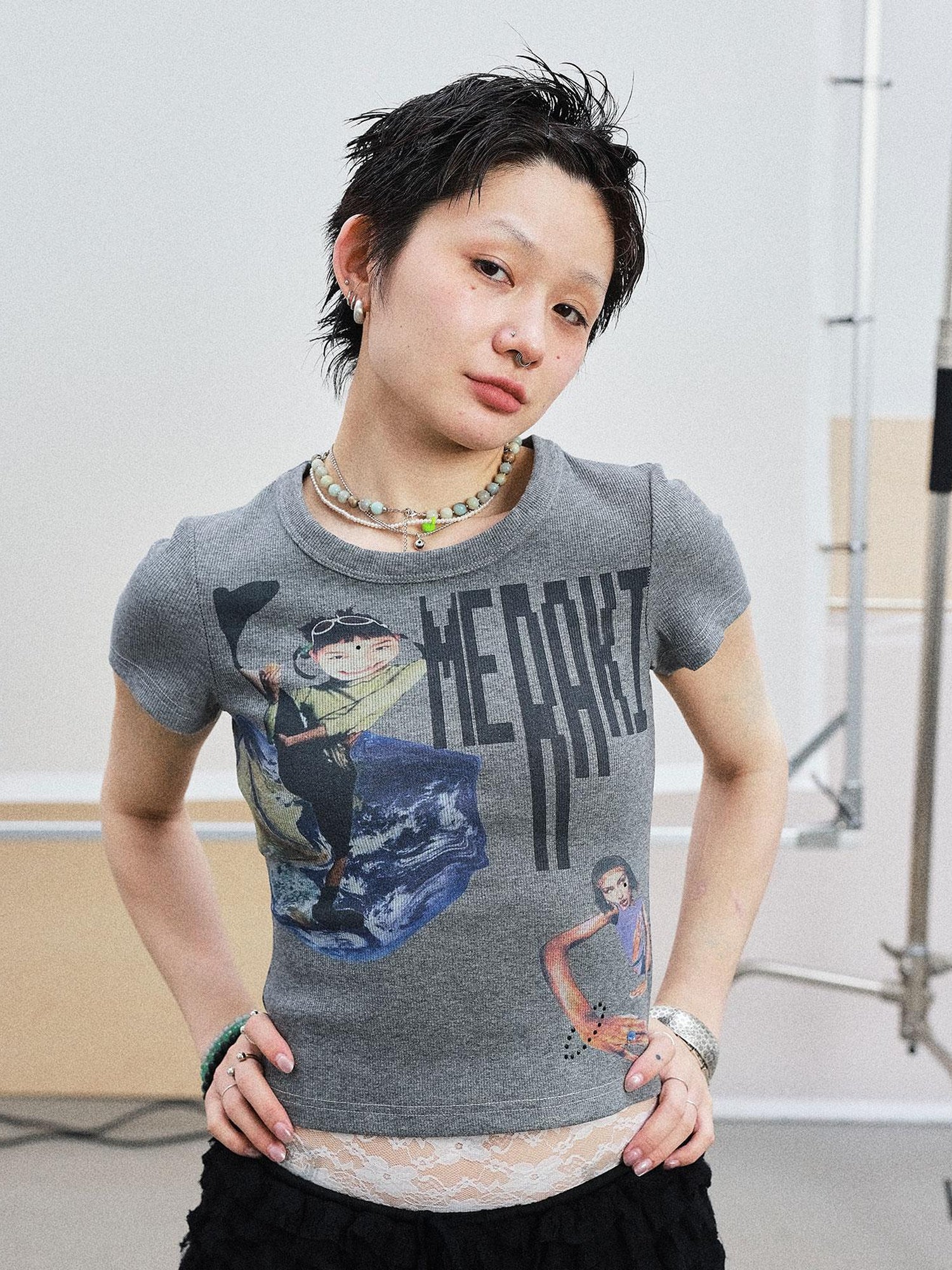 Achihara Cyber Punk Meraki Tee V-neck T-shirt Long-Sleeve