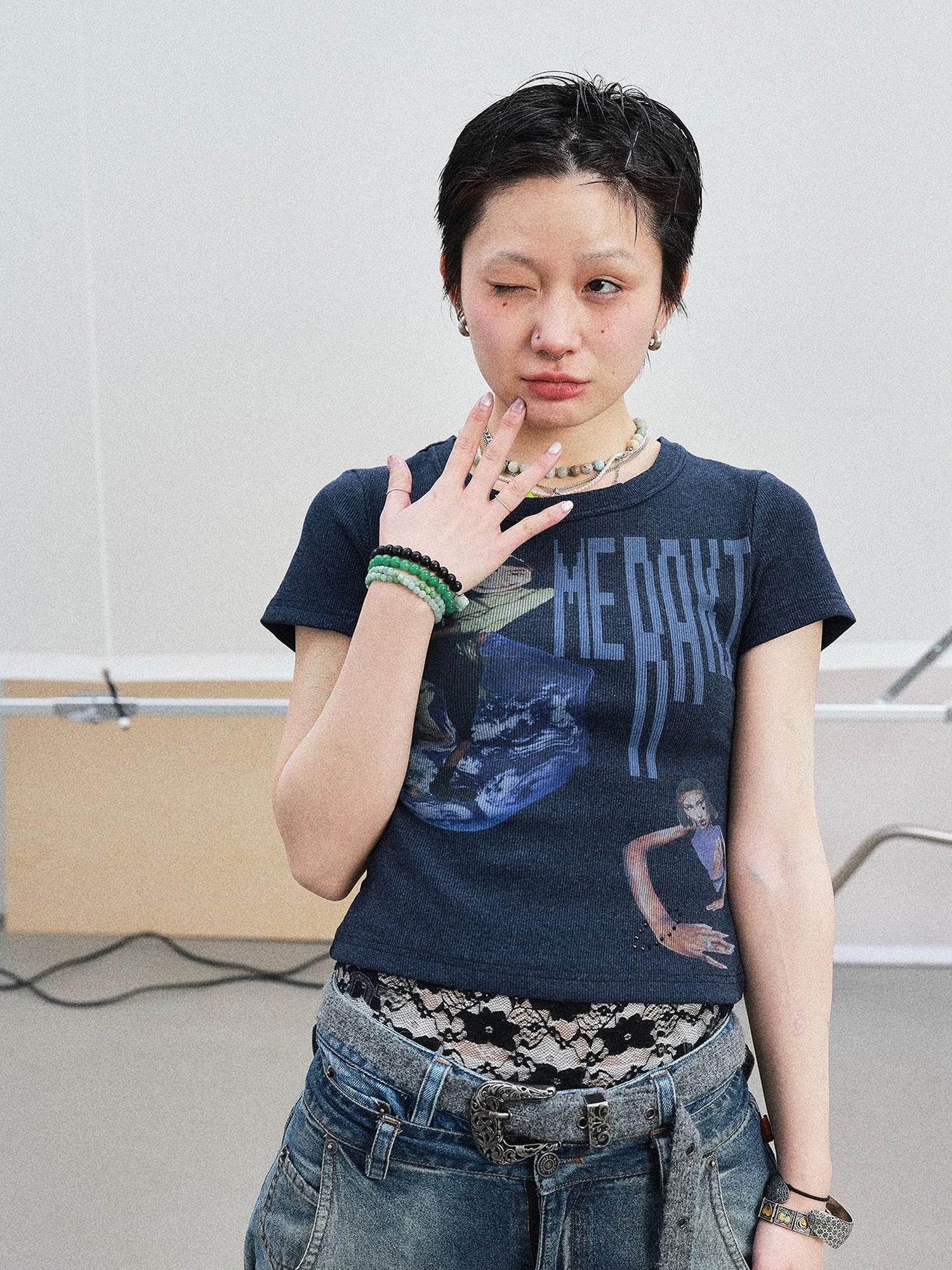 Achihara Cyber Punk Meraki Tee V-neck T-shirt Long-Sleeve