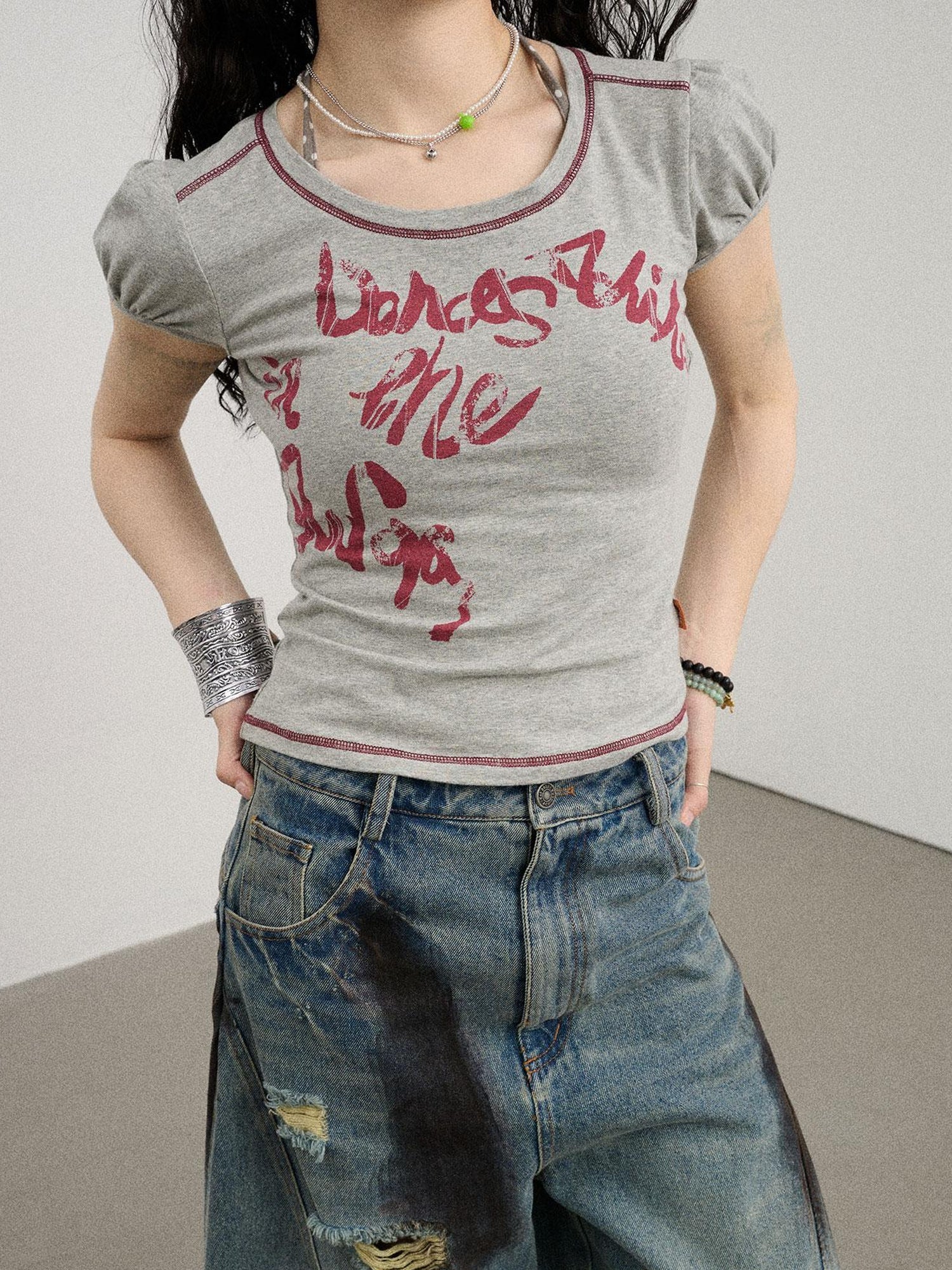 Achihara Dancing In Aurora Bubble Sleeve Tee