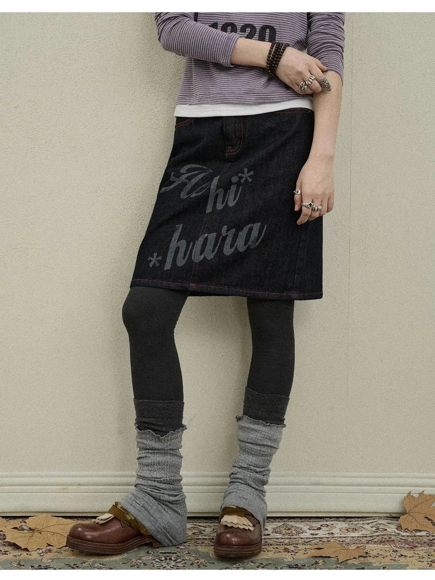 Denim Print Mini Skirt 2025 Spring Autumn Casual Wear