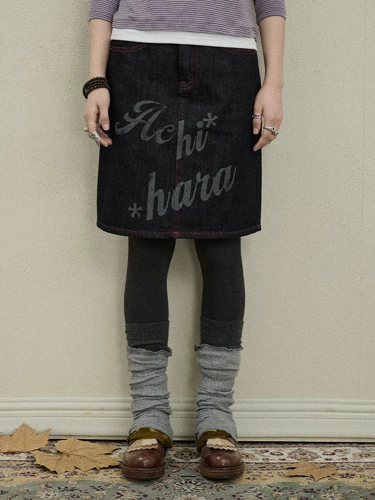 Achihara Denim Print Mini Skirt 2025 Spring Autumn Casual Wear-5