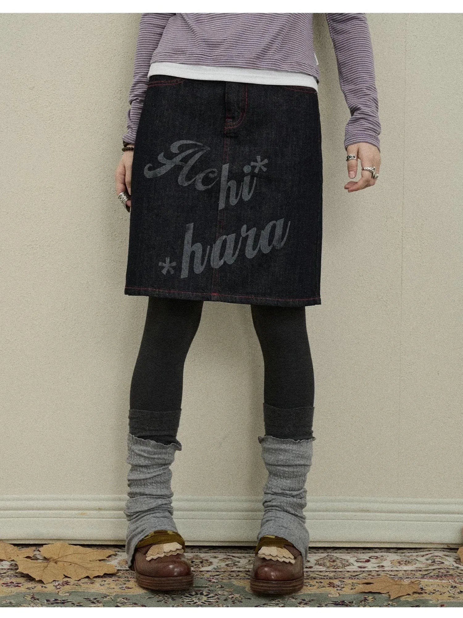 Denim Print Mini Skirt 2025 Spring Autumn Casual Wear