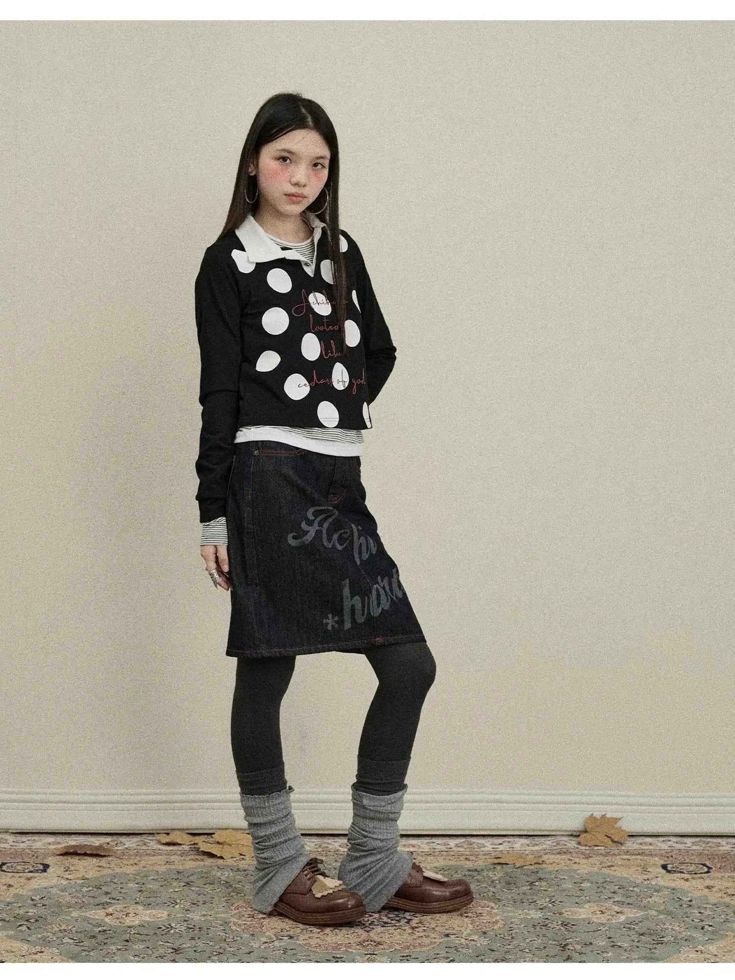 Denim Print Mini Skirt 2025 Spring Autumn Casual Wear