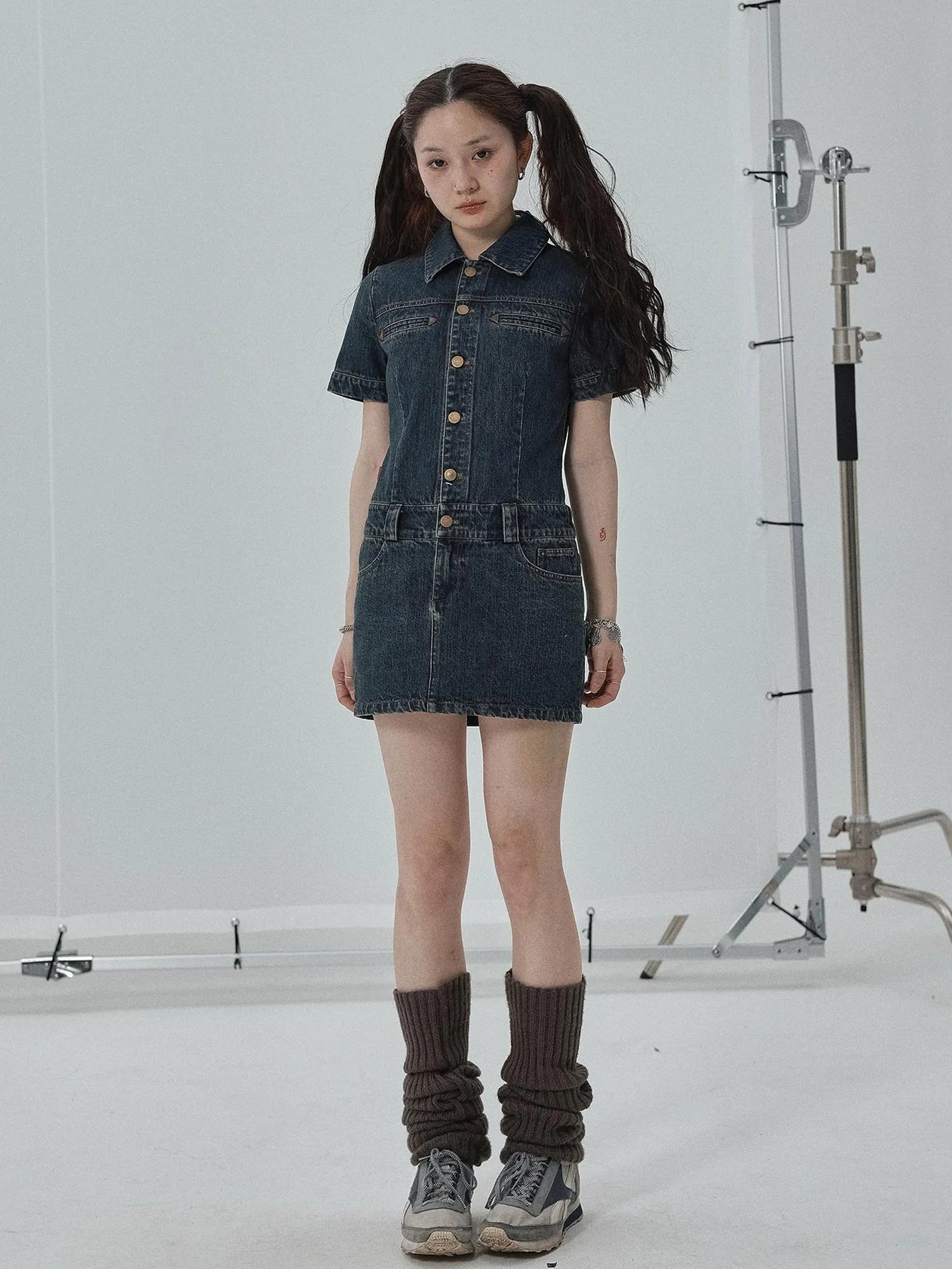 Denim Shirtdress With Short Sleeves