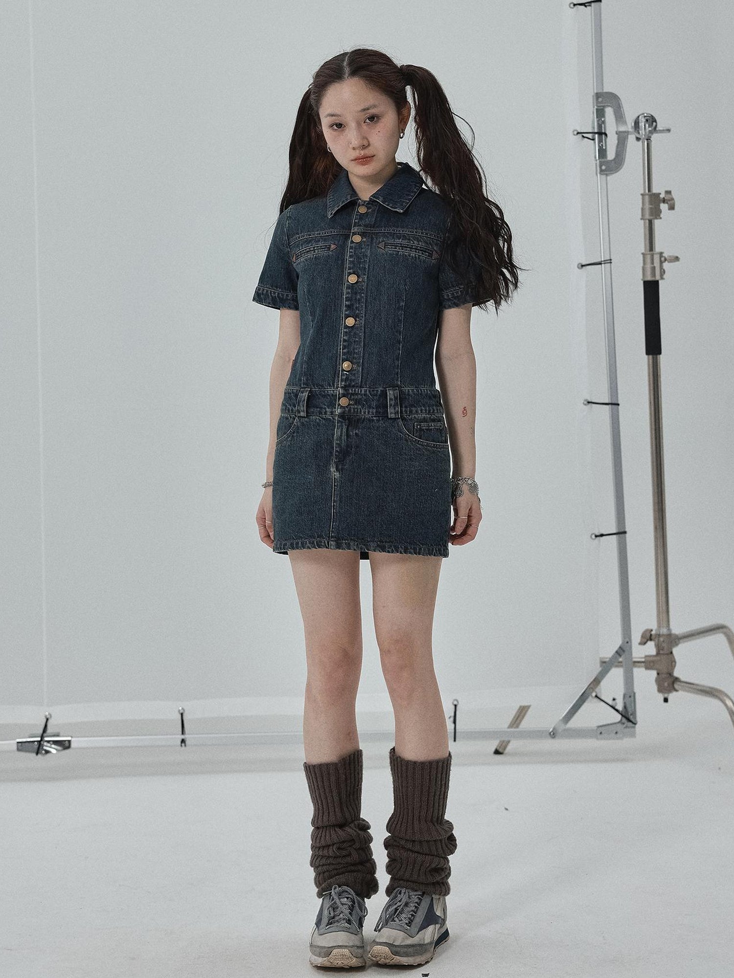 Achihara Denim Shirtdress With Short Sleeves