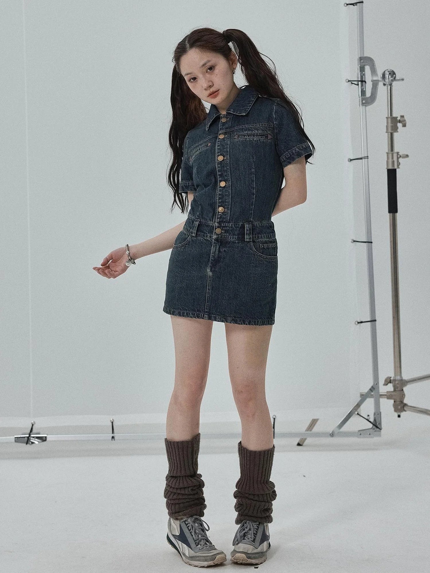 Denim Shirtdress With Short Sleeves