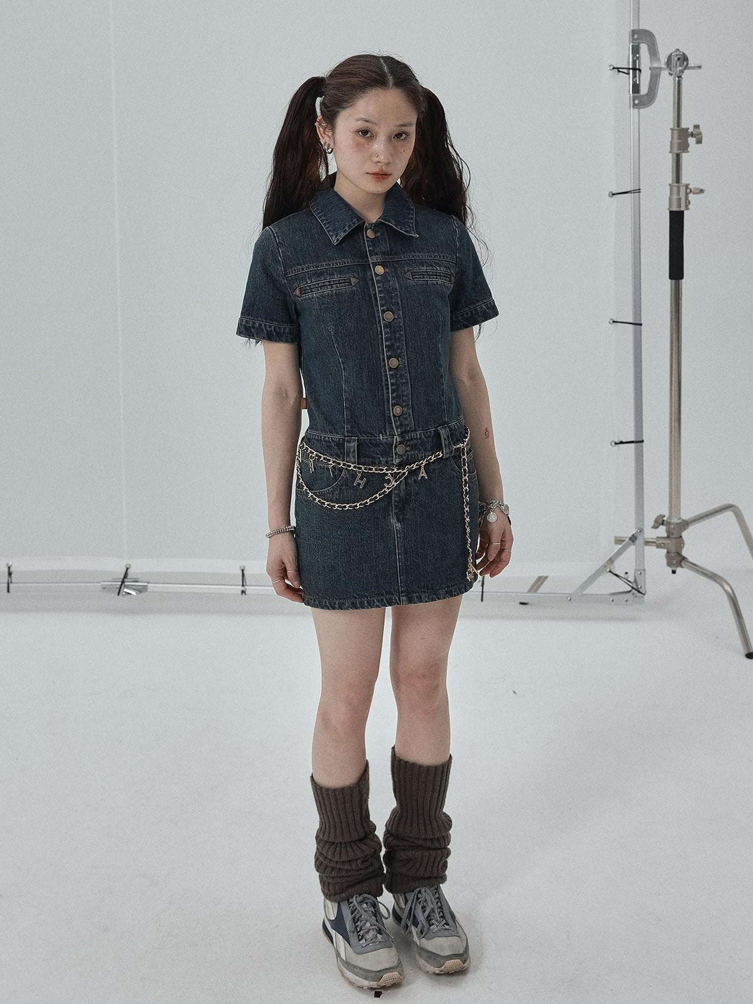 Achihara Denim Shirtdress With Short Sleeves