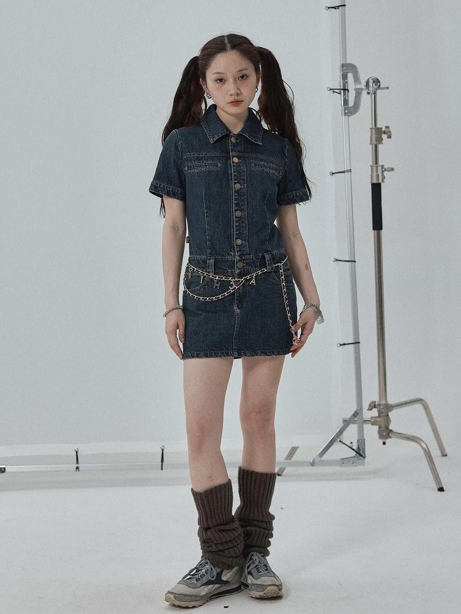 Denim Shirtdress With Short Sleeves