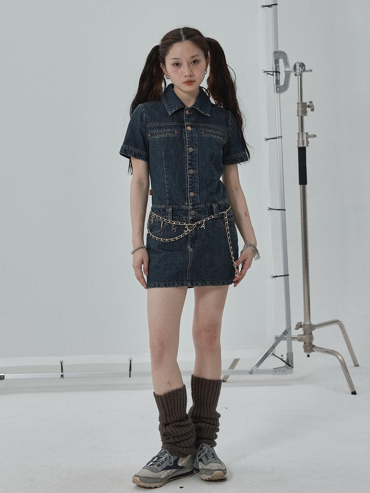 Achihara Denim Shirtdress With Short Sleeves