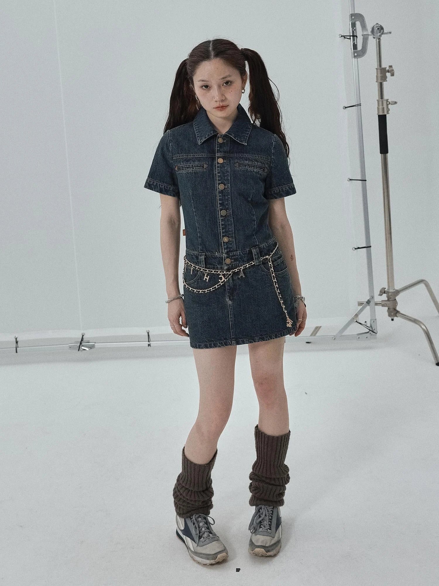 Denim Shirtdress With Short Sleeves