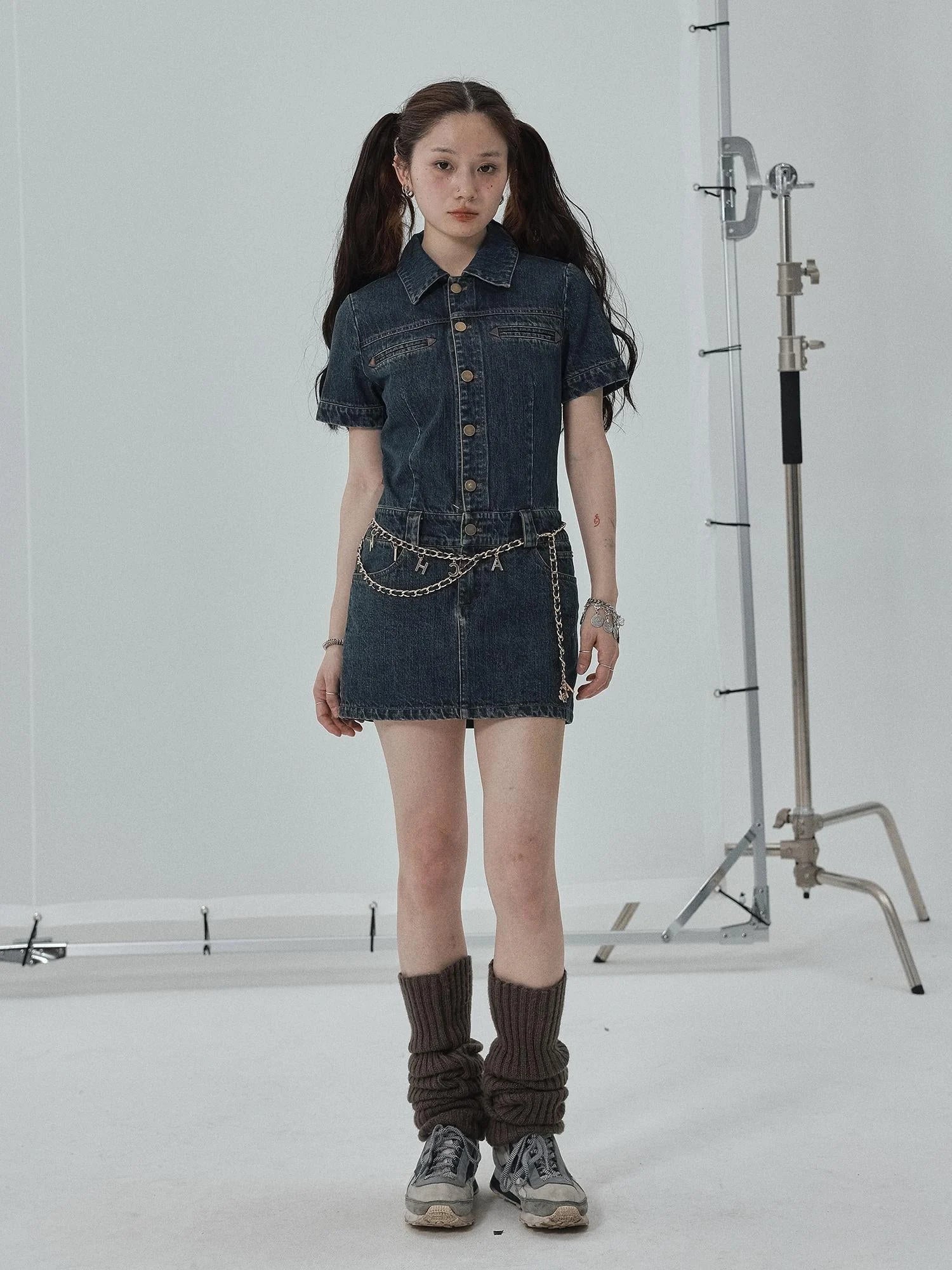Denim Shirtdress With Short Sleeves