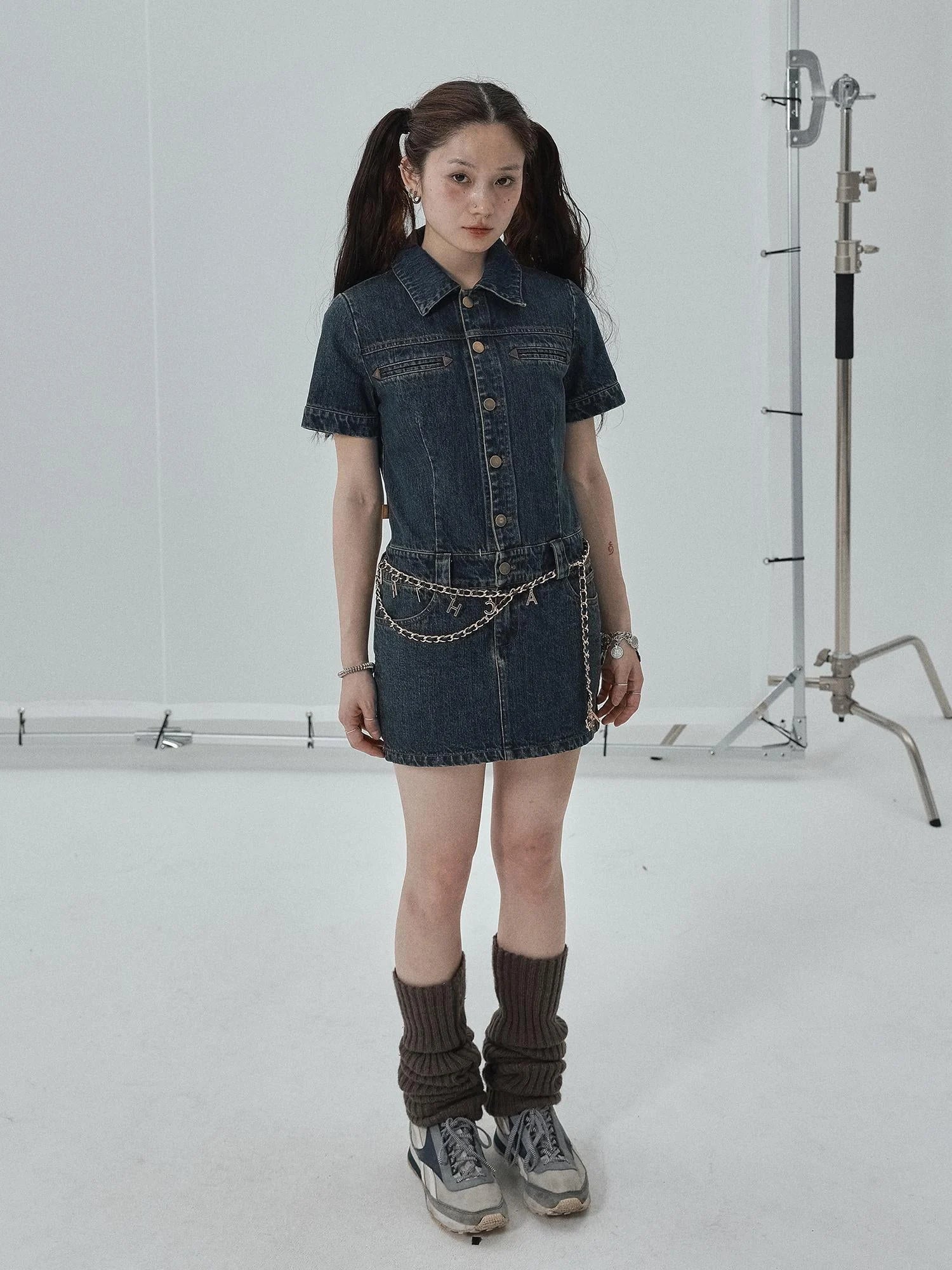 Denim Shirtdress With Short Sleeves