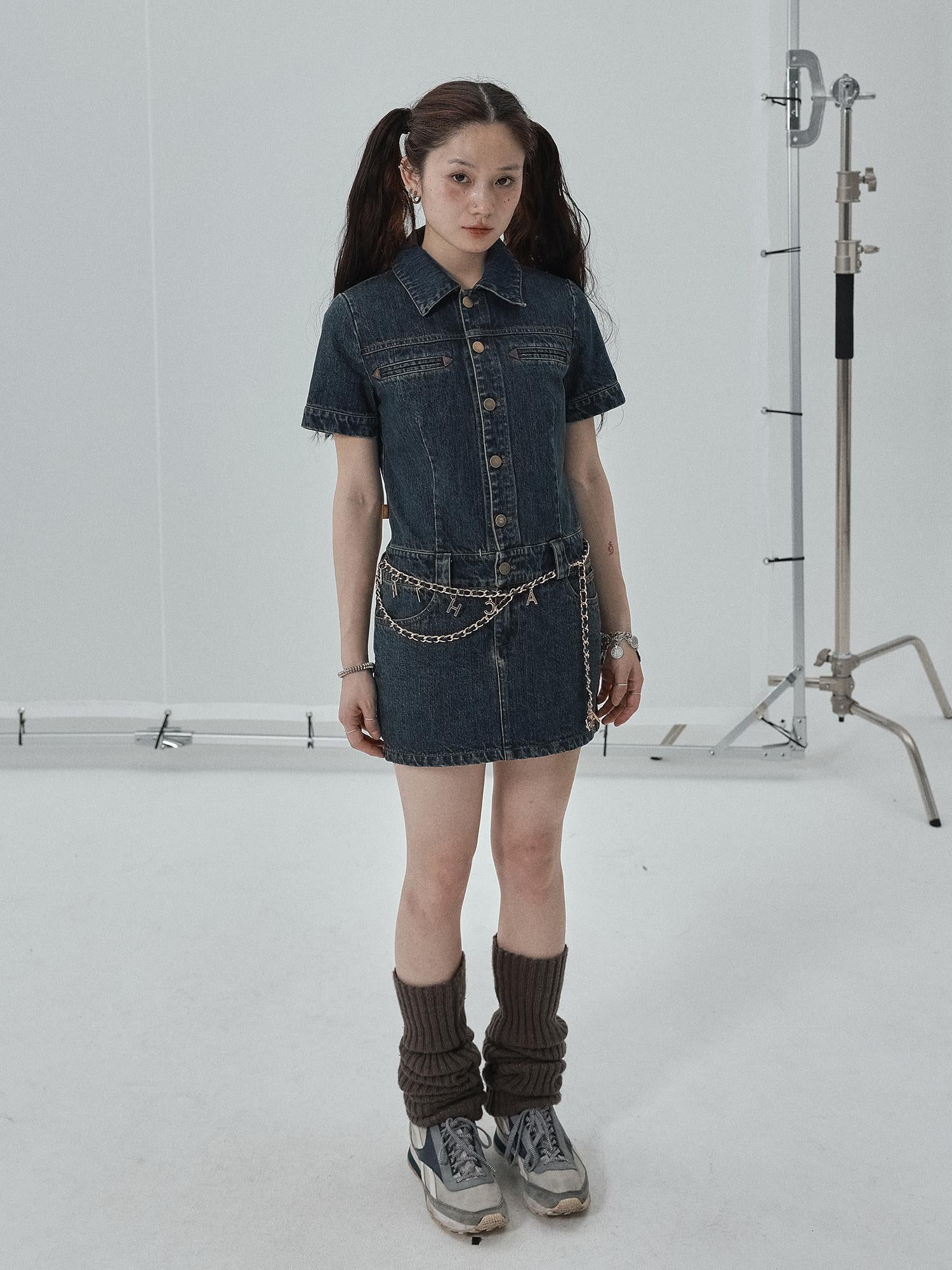 Achihara Denim Shirtdress With Short Sleeves