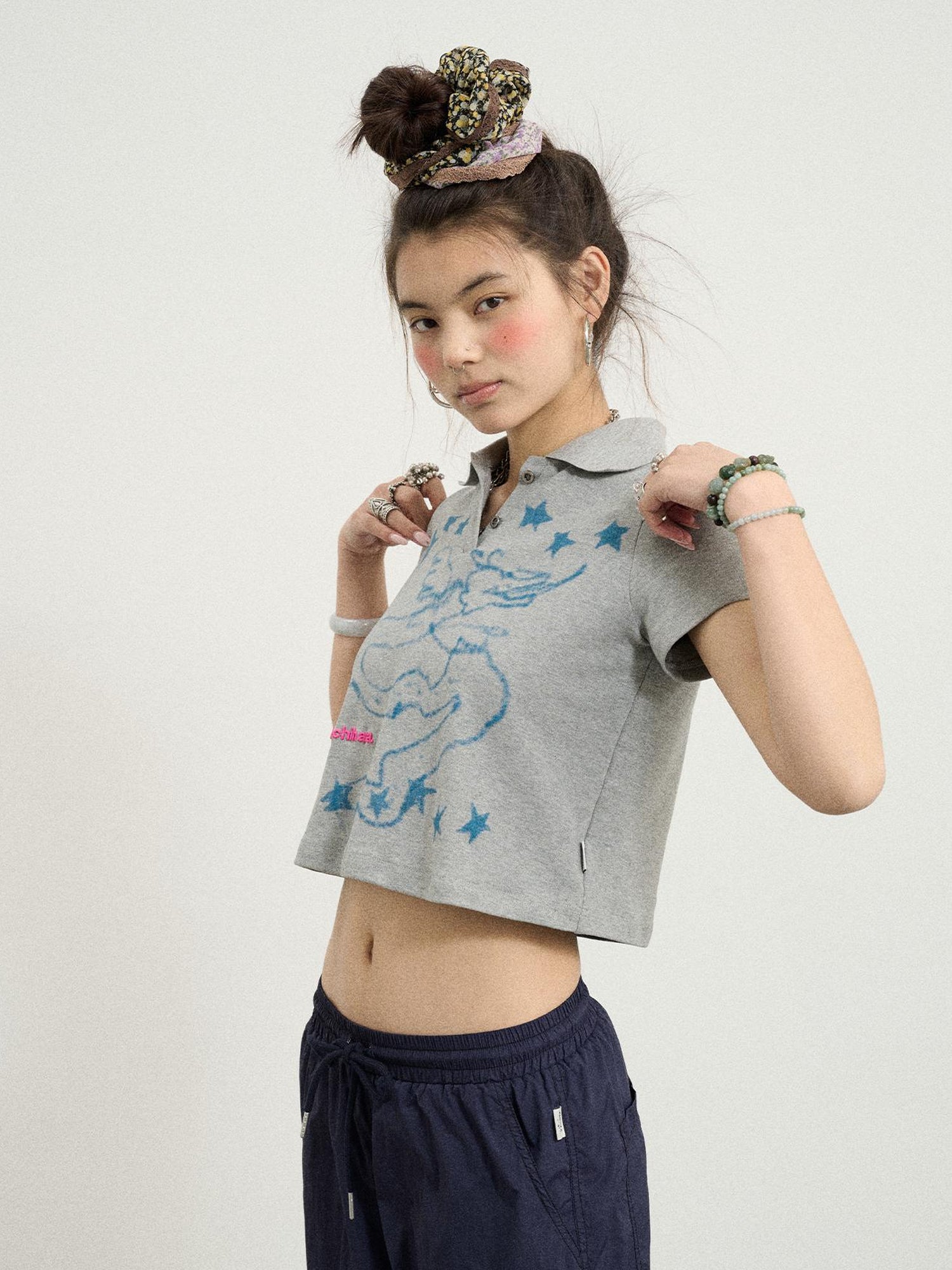 Achihara Digital Dragon Polo Tee V-neck T-shirt Long-Sleeve