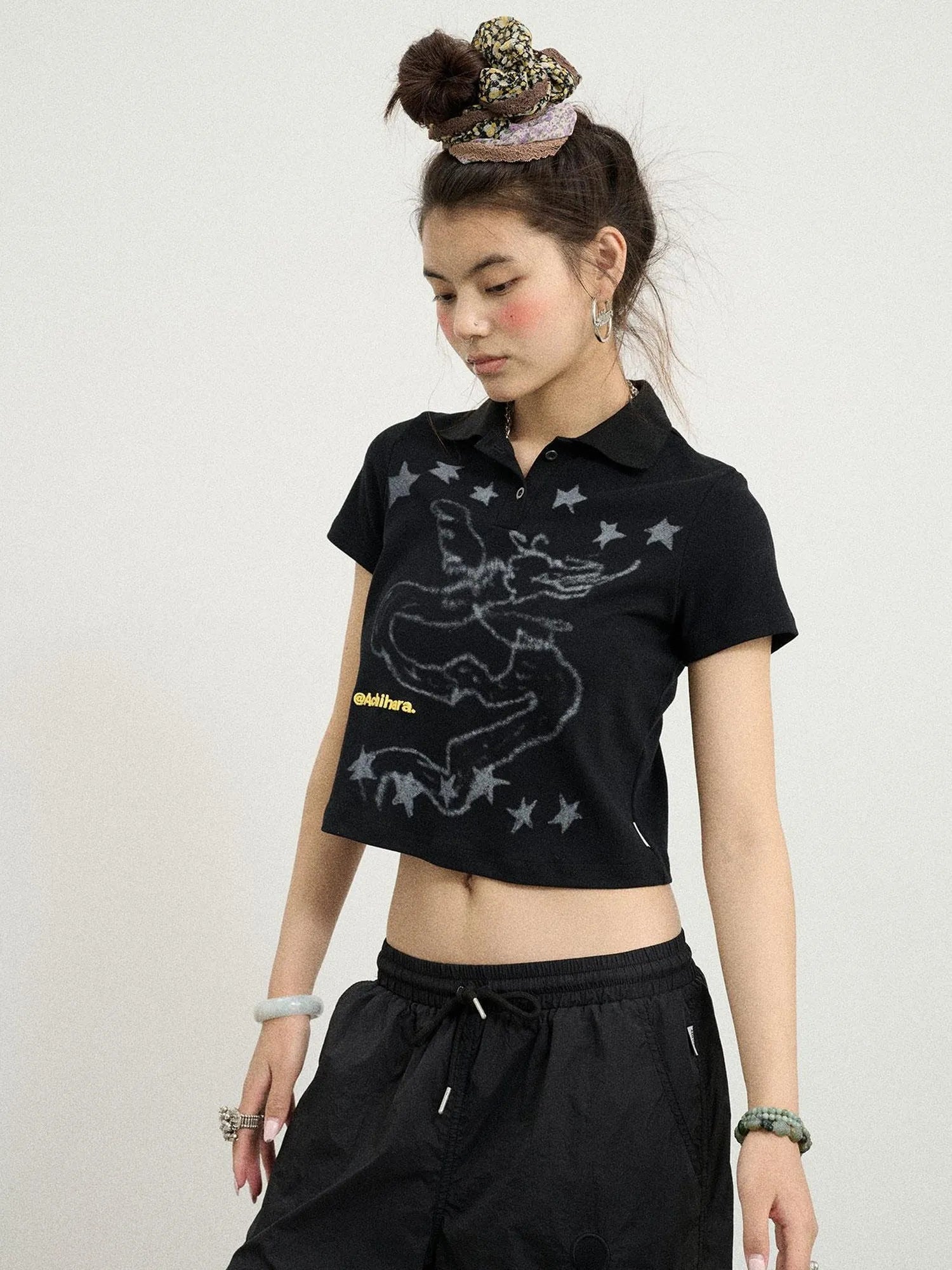 Digital Dragon Polo Tee V-neck T-shirt Long-Sleeve