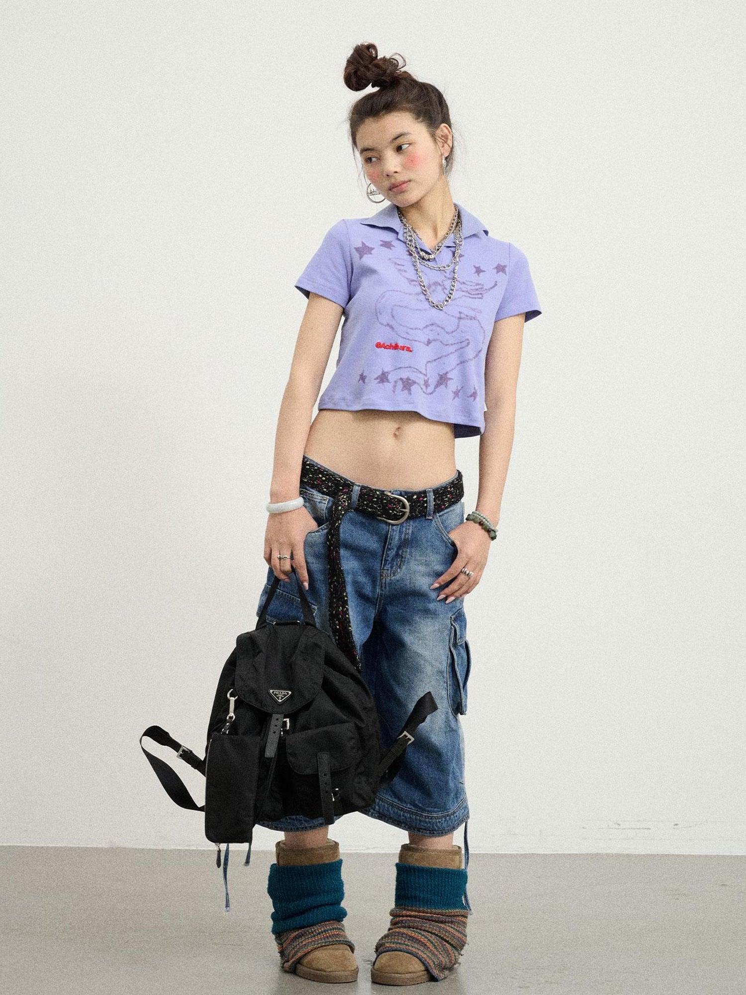 Achihara Digital Dragon Polo Tee V-neck T-shirt Long-Sleeve